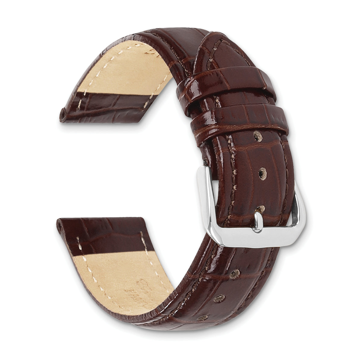 22mm Long Dark Brown Crocodile Grain Chronograph Leather with Silver-tone Buckle 8.5 inch Watch Band