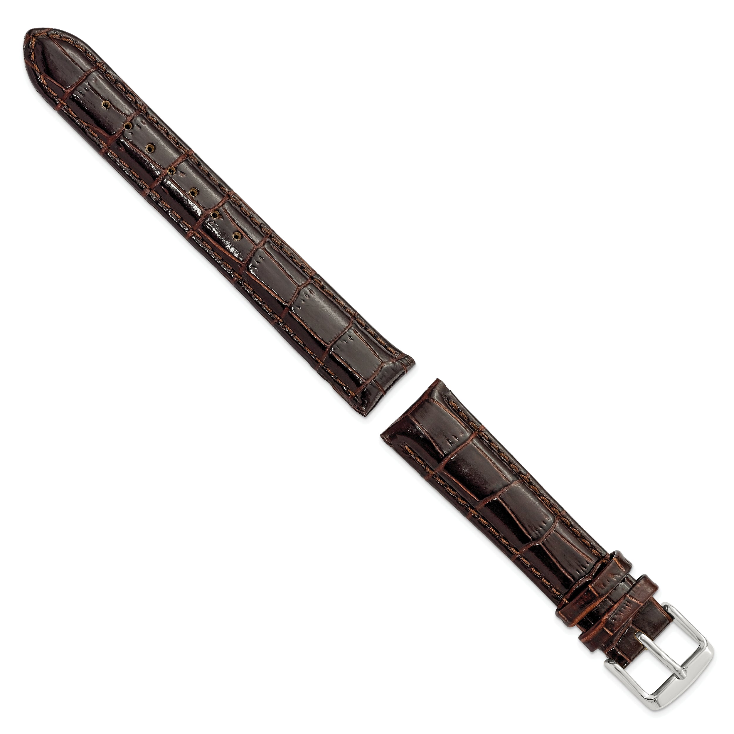 12mm Dark Brown Crocodile Grain Chronograph Leather with Silver-tone Buckle 6.75 inch Watch Band