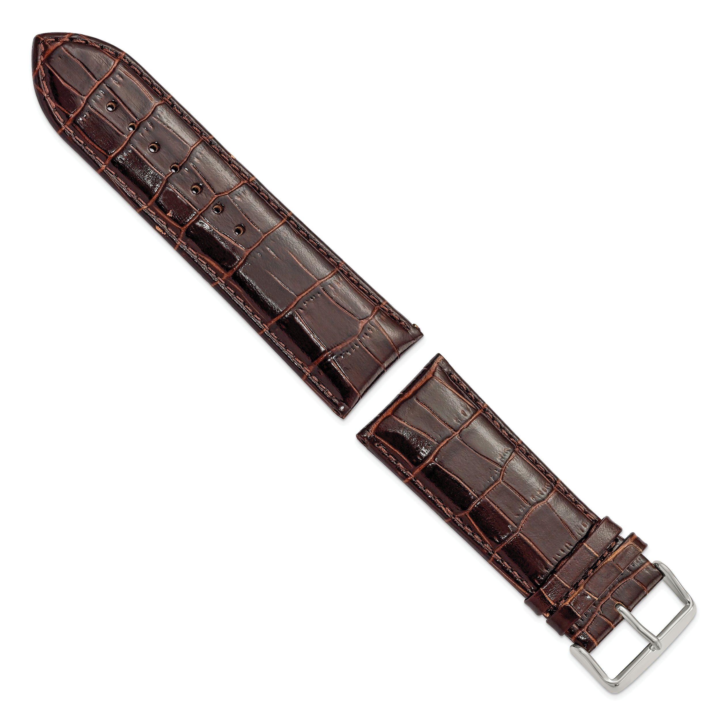 12mm Dark Brown Crocodile Grain Chronograph Leather with Silver-tone Buckle 6.75 inch Watch Band