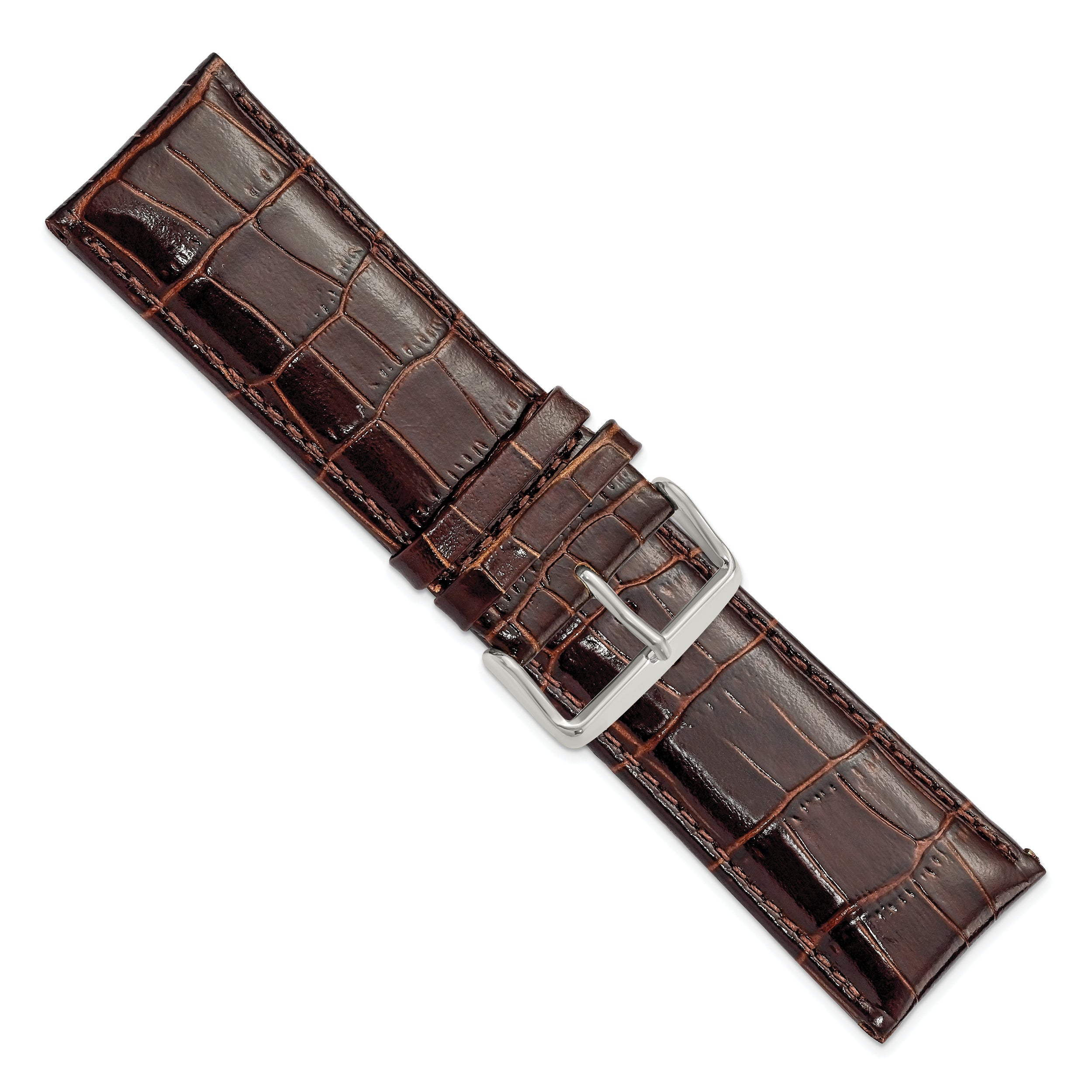 12mm Dark Brown Crocodile Grain Chronograph Leather with Silver-tone Buckle 6.75 inch Watch Band