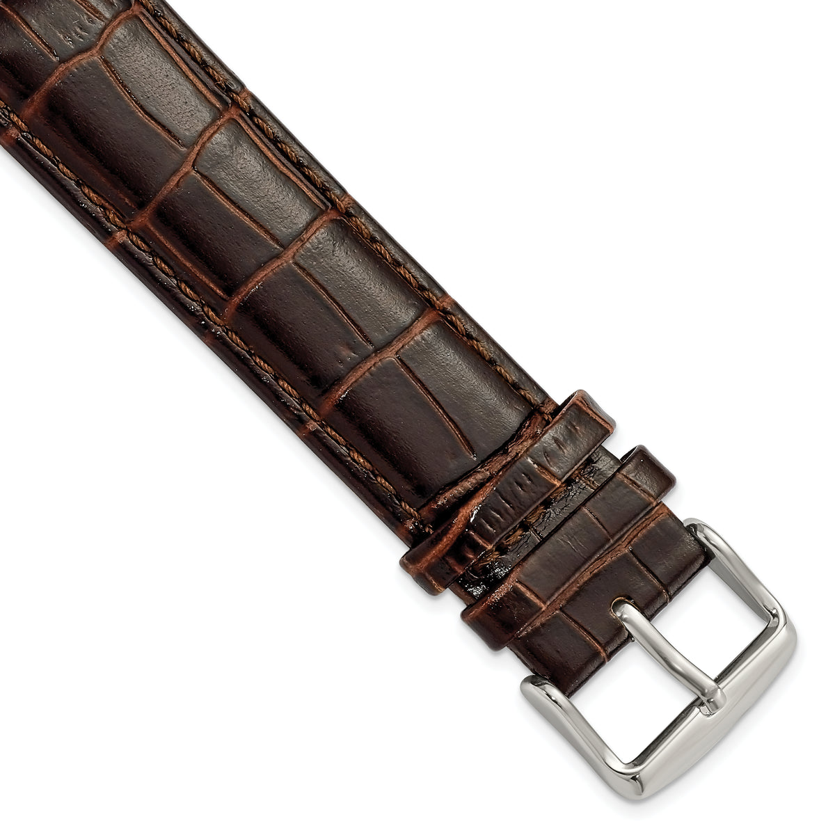 DeBeer 22mm Long Dark Brown Crocodile Grain Chronograph Leather with Silver-tone Buckle 8.5 inch Watch Band