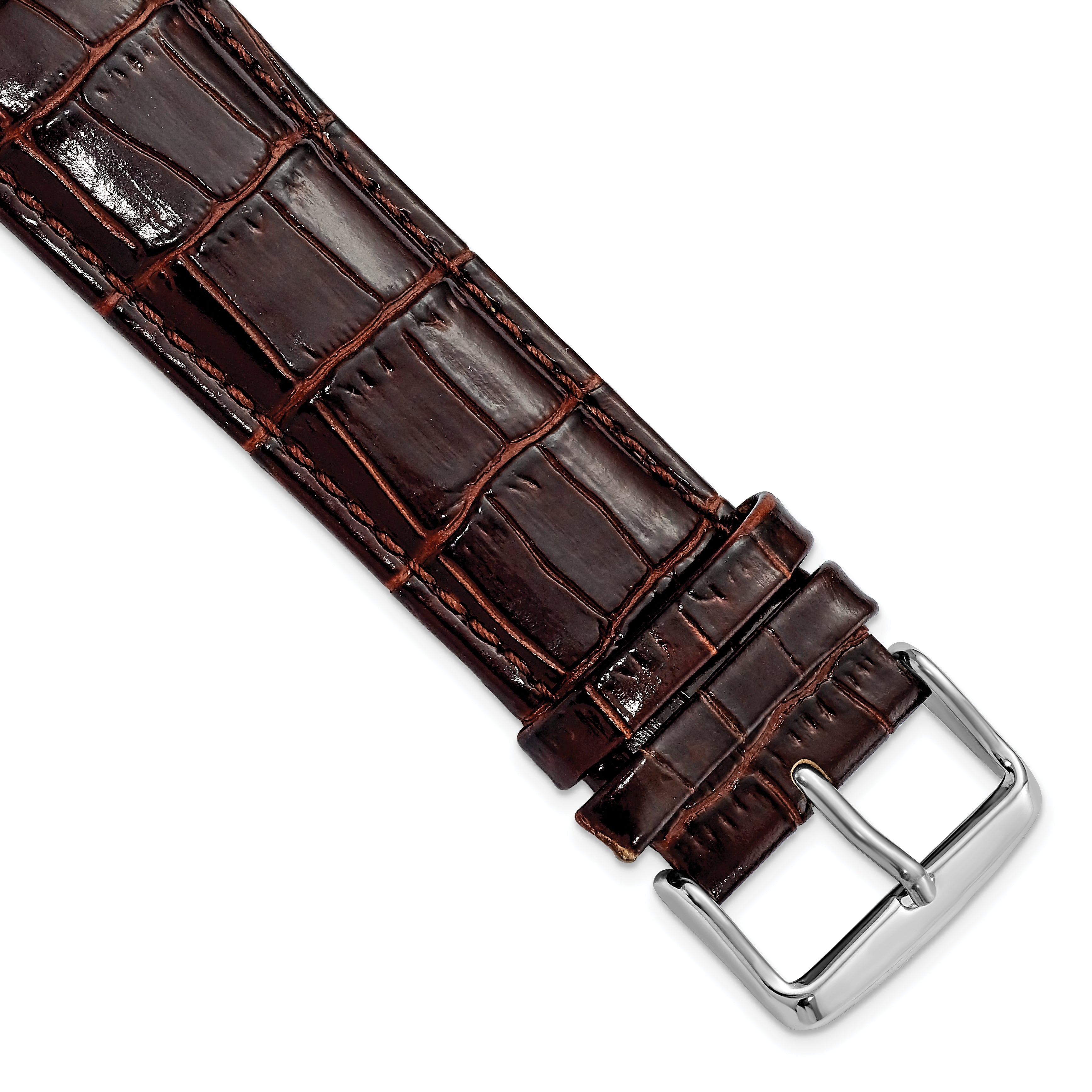 DeBeer 24mm Long Dark Brown Crocodile Grain Chronograph Leather with Silver-tone Buckle 8.5 inch Watch Band