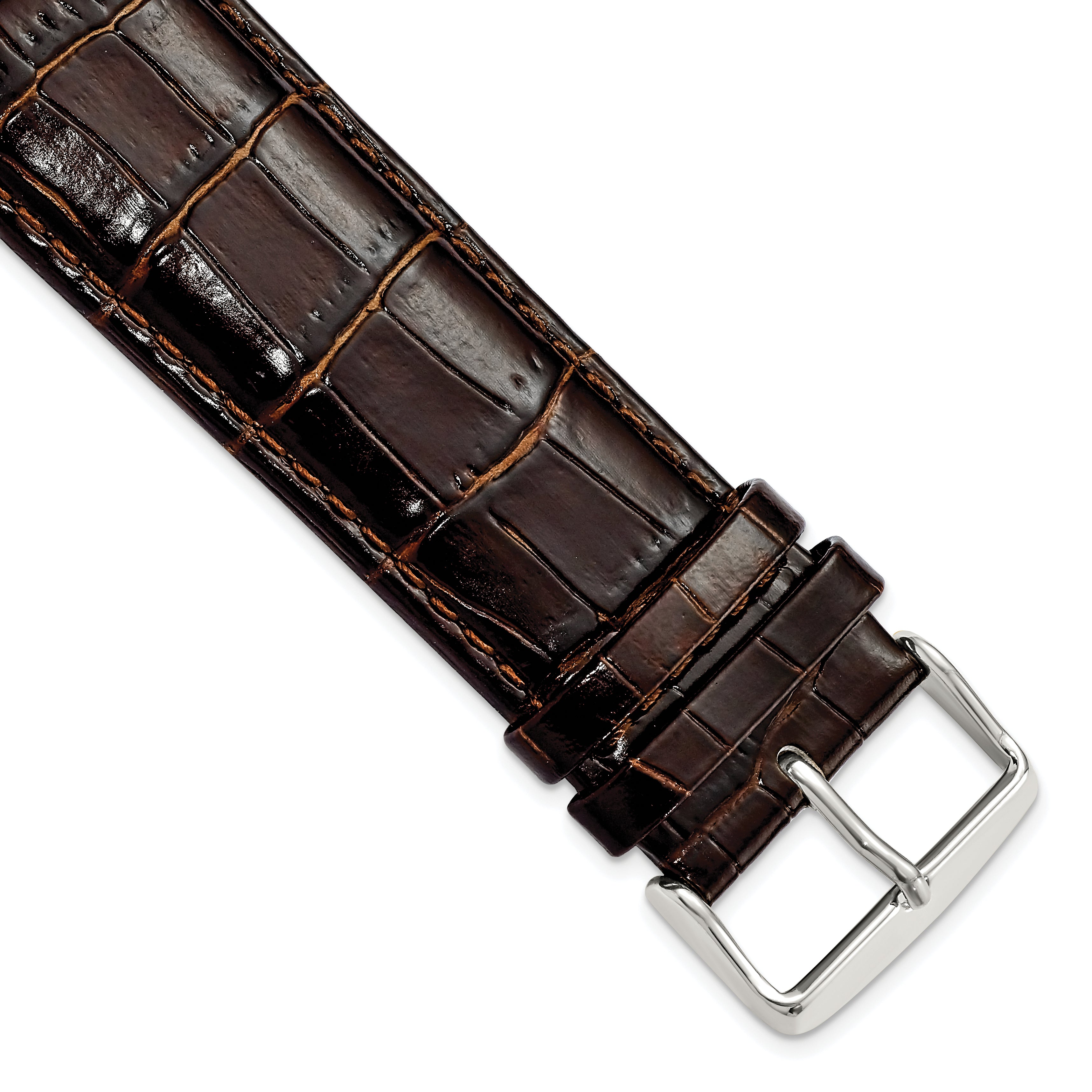 DeBeer 28mm Long Dark Brown Crocodile Grain Chronograph Leather with Silver-tone Buckle 8.5 inch Watch Band