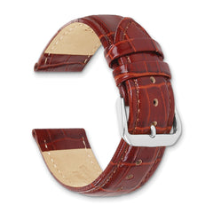 22mm Long Havana Crocodile Grain Chronograph Leather with Silver-tone Buckle 8.5 inch Watch Band