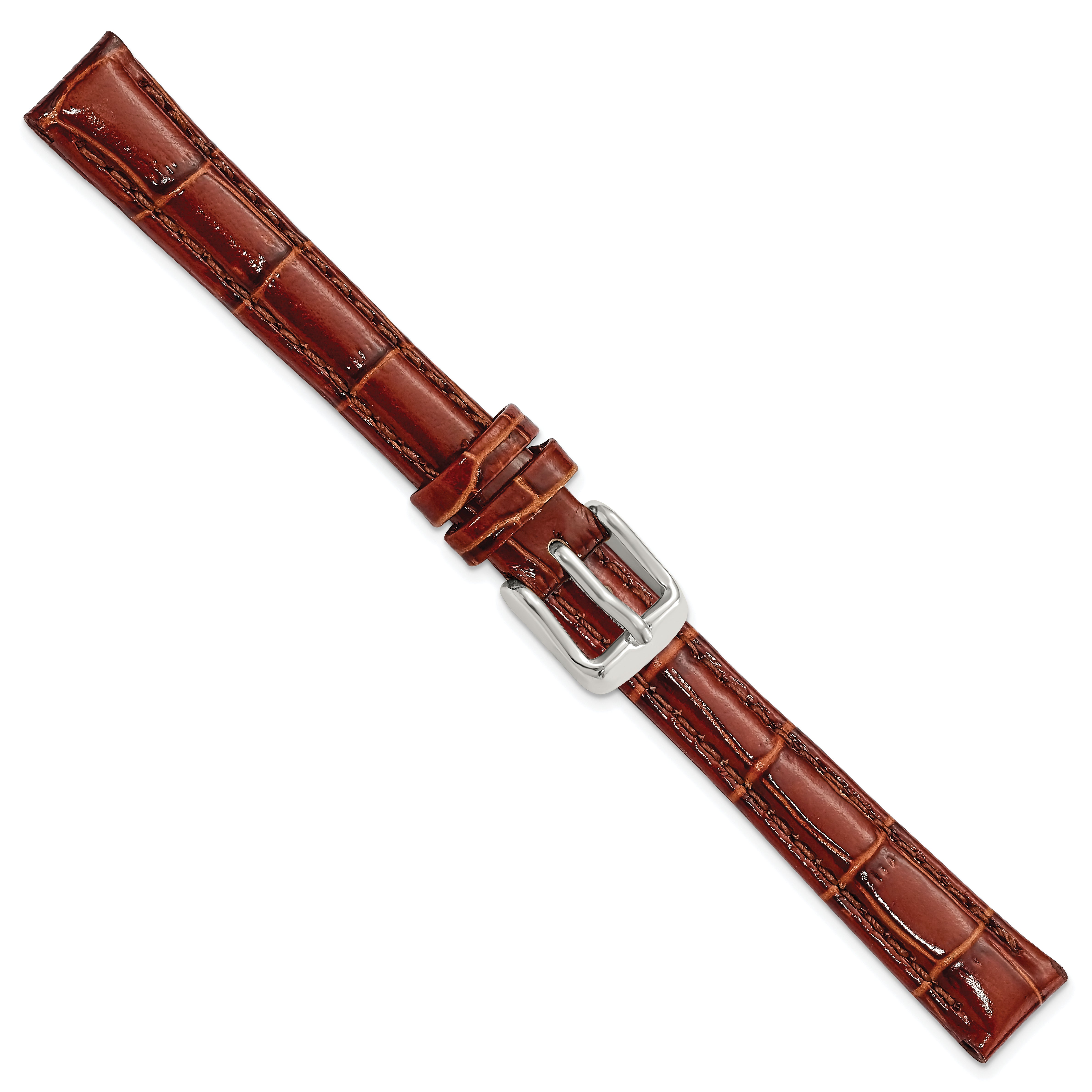 12mm Havana Crocodile Grain Chronograph Leather with Silver-tone Buckle 6.75 inch Watch Band