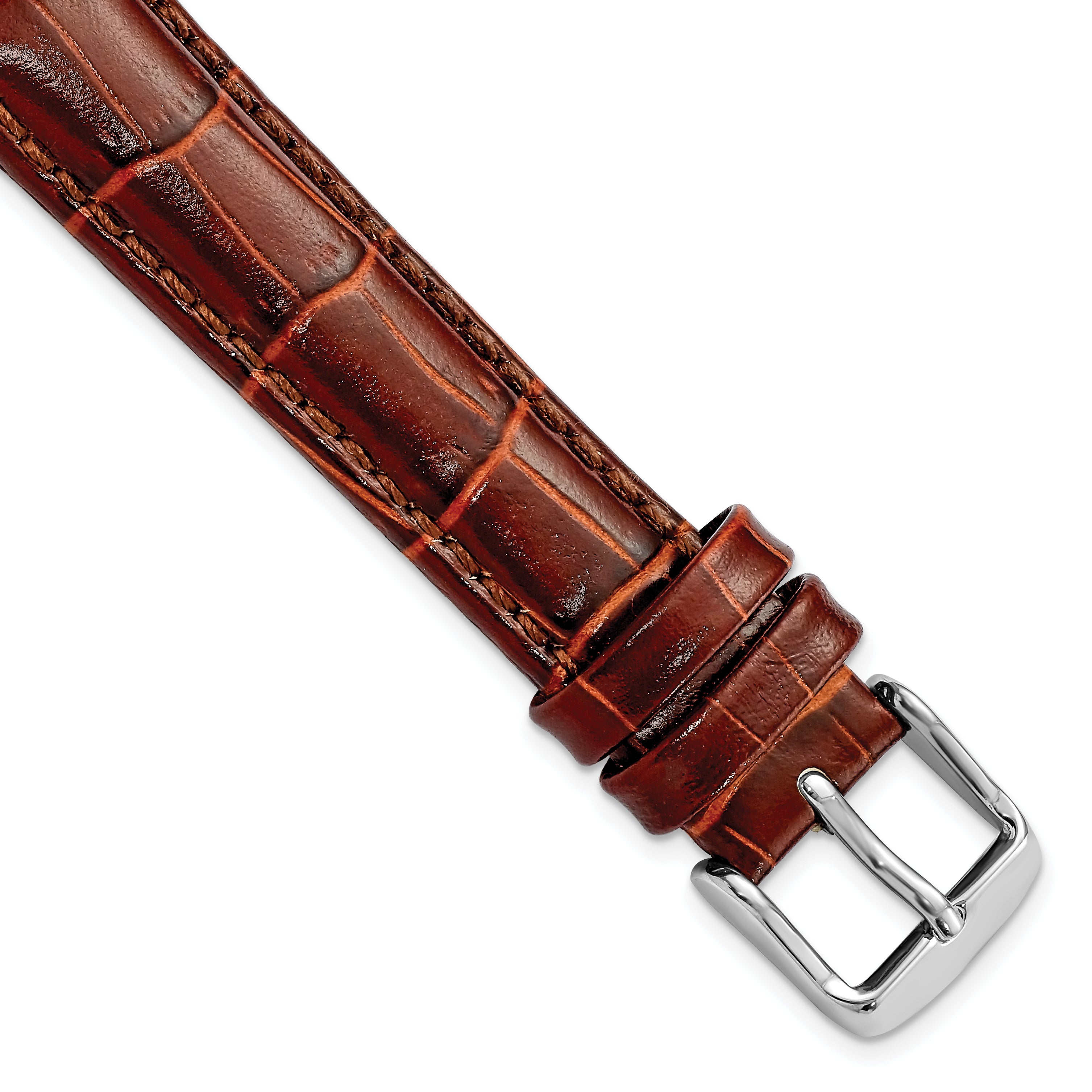 DeBeer 16mm Havana Crocodile Grain Chronograph Leather with Silver-tone Buckle 7.5 inch Watch Band