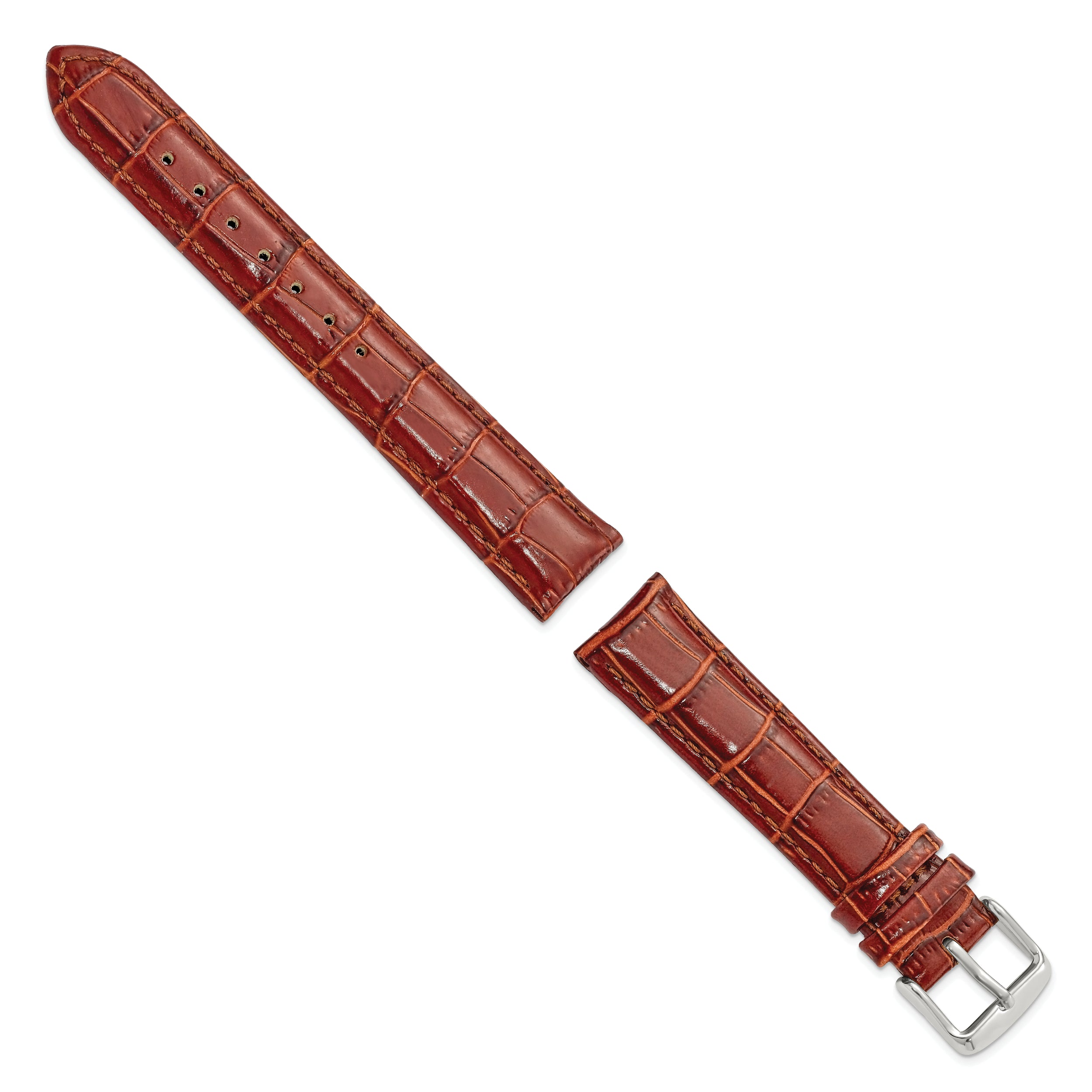 12mm Havana Crocodile Grain Chronograph Leather with Silver-tone Buckle 6.75 inch Watch Band