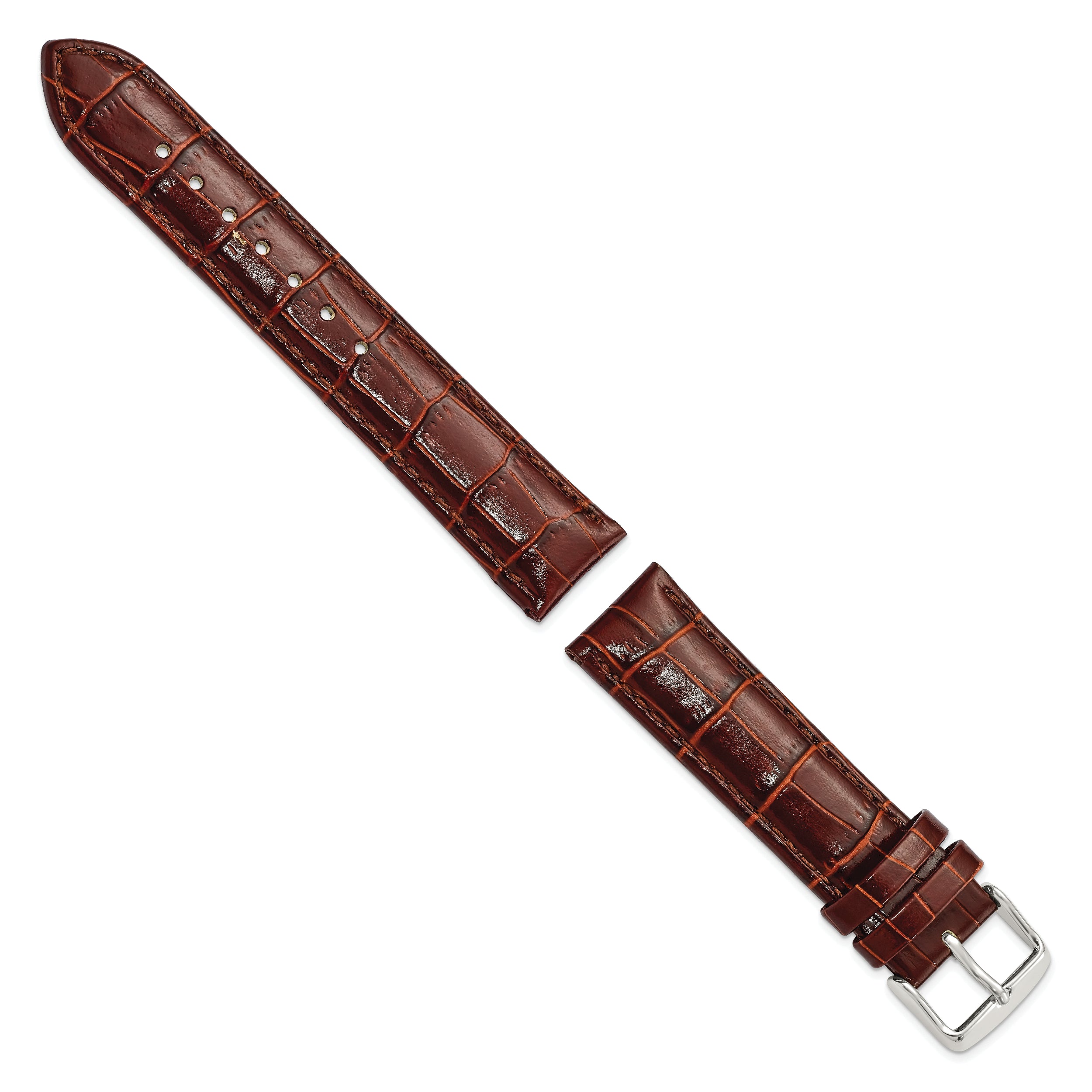 12mm Havana Crocodile Grain Chronograph Leather with Silver-tone Buckle 6.75 inch Watch Band