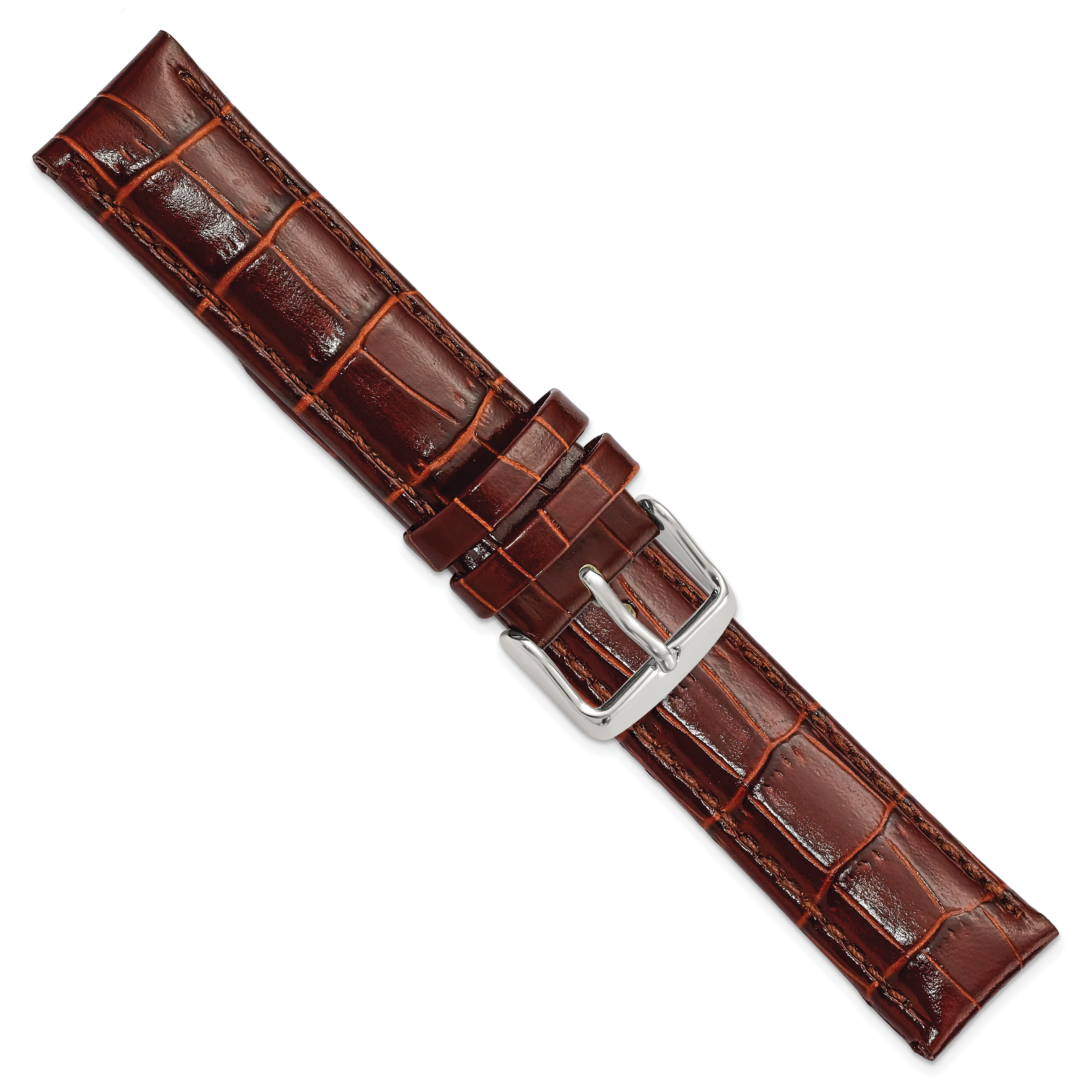 12mm Havana Crocodile Grain Chronograph Leather with Silver-tone Buckle 6.75 inch Watch Band