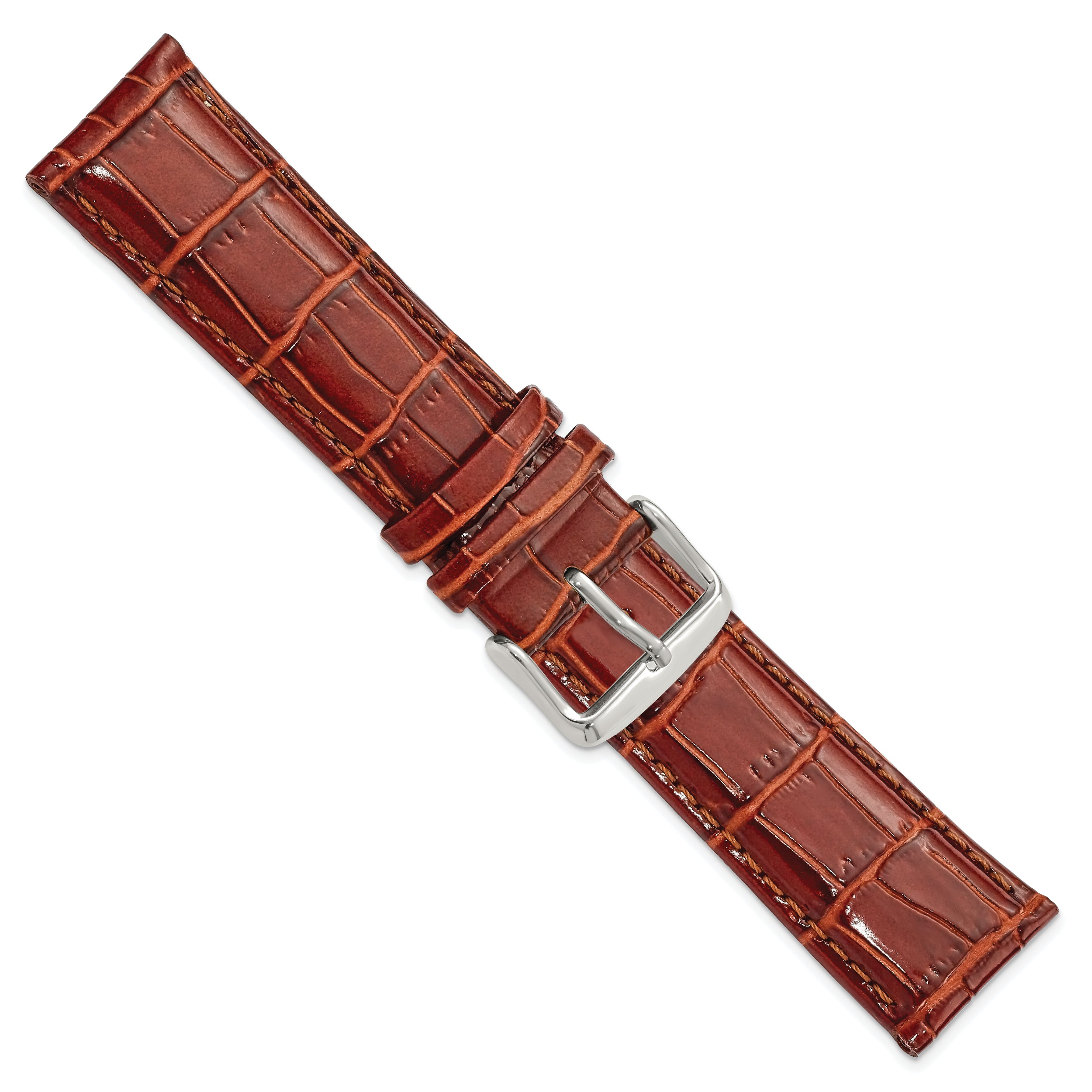 12mm Havana Crocodile Grain Chronograph Leather with Silver-tone Buckle 6.75 inch Watch Band