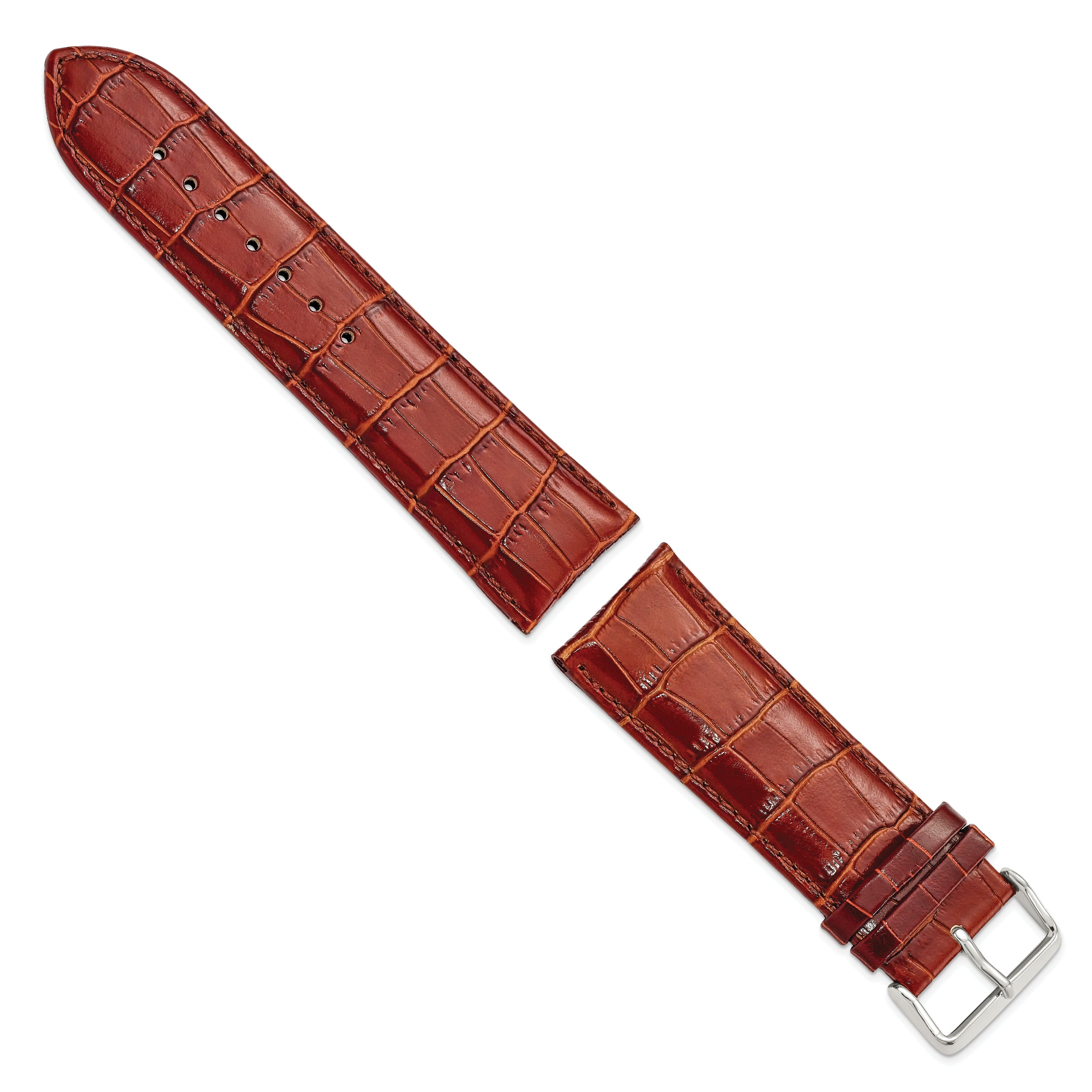 12mm Havana Crocodile Grain Chronograph Leather with Silver-tone Buckle 6.75 inch Watch Band