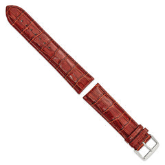 22mm Long Havana Crocodile Grain Chronograph Leather with Silver-tone Buckle 8.5 inch Watch Band