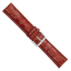 22mm Long Havana Crocodile Grain Chronograph Leather with Silver-tone Buckle 8.5 inch Watch Band