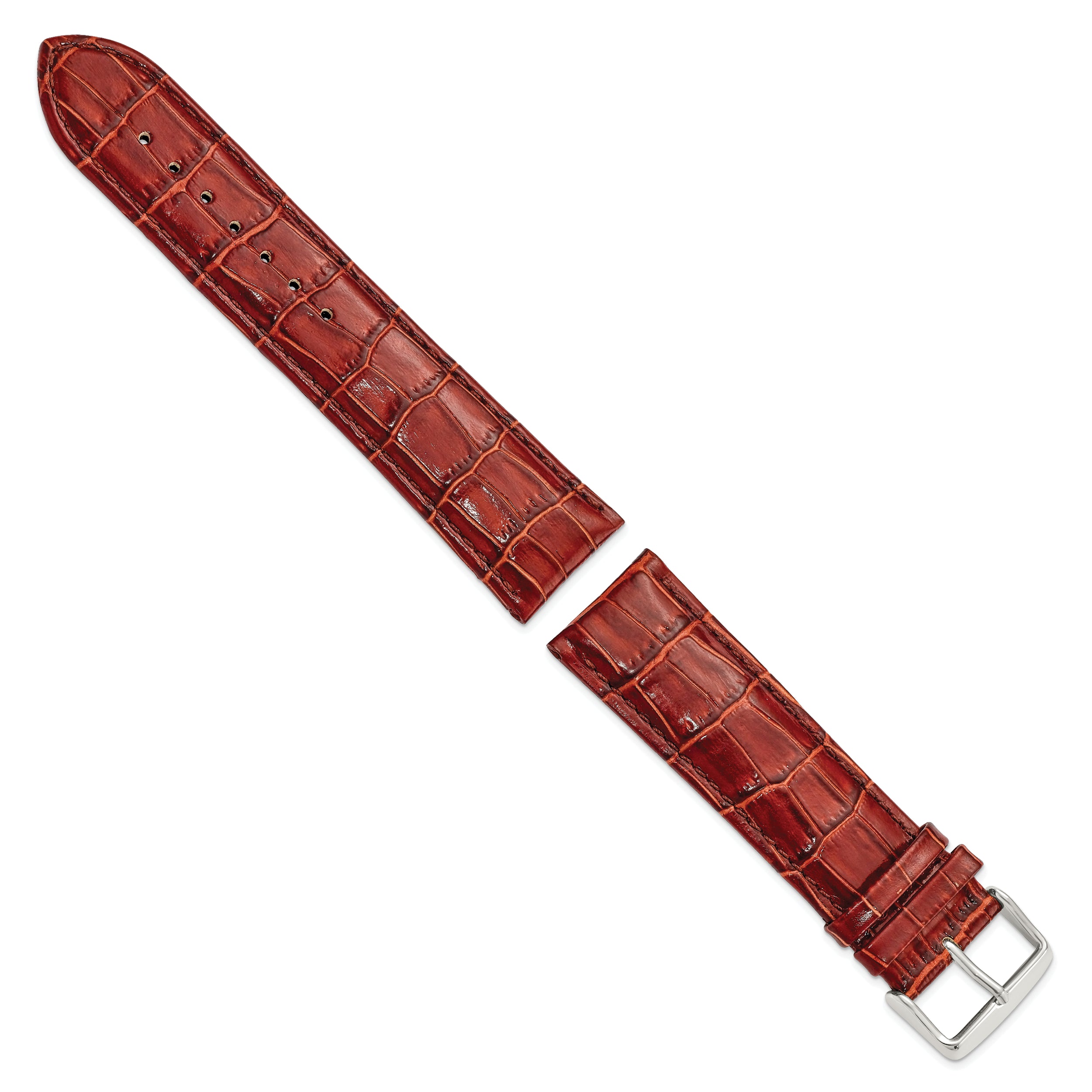 22mm Long Havana Crocodile Grain Chronograph Leather with Silver-tone Buckle 8.5 inch Watch Band