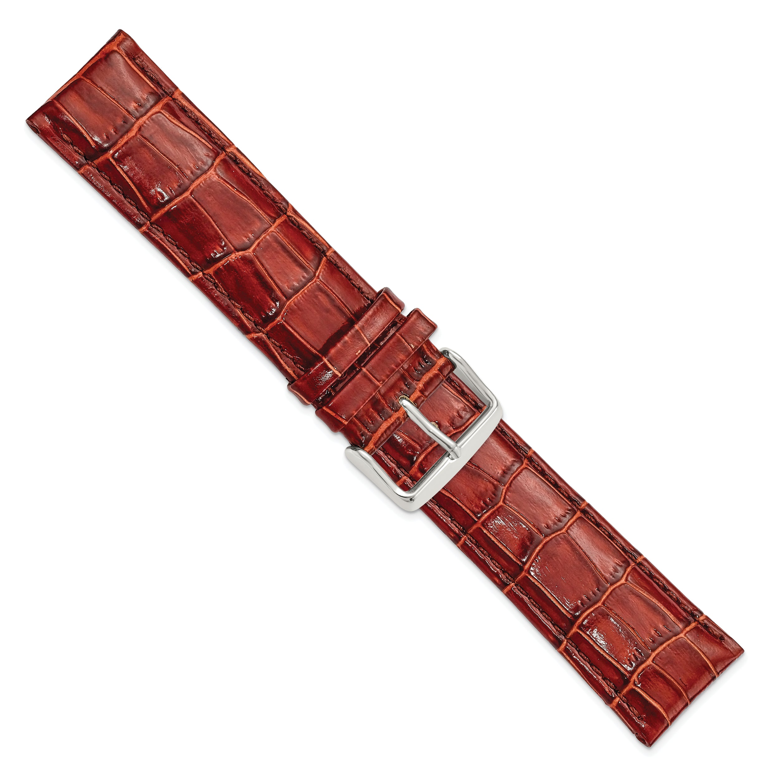 22mm Long Havana Crocodile Grain Chronograph Leather with Silver-tone Buckle 8.5 inch Watch Band