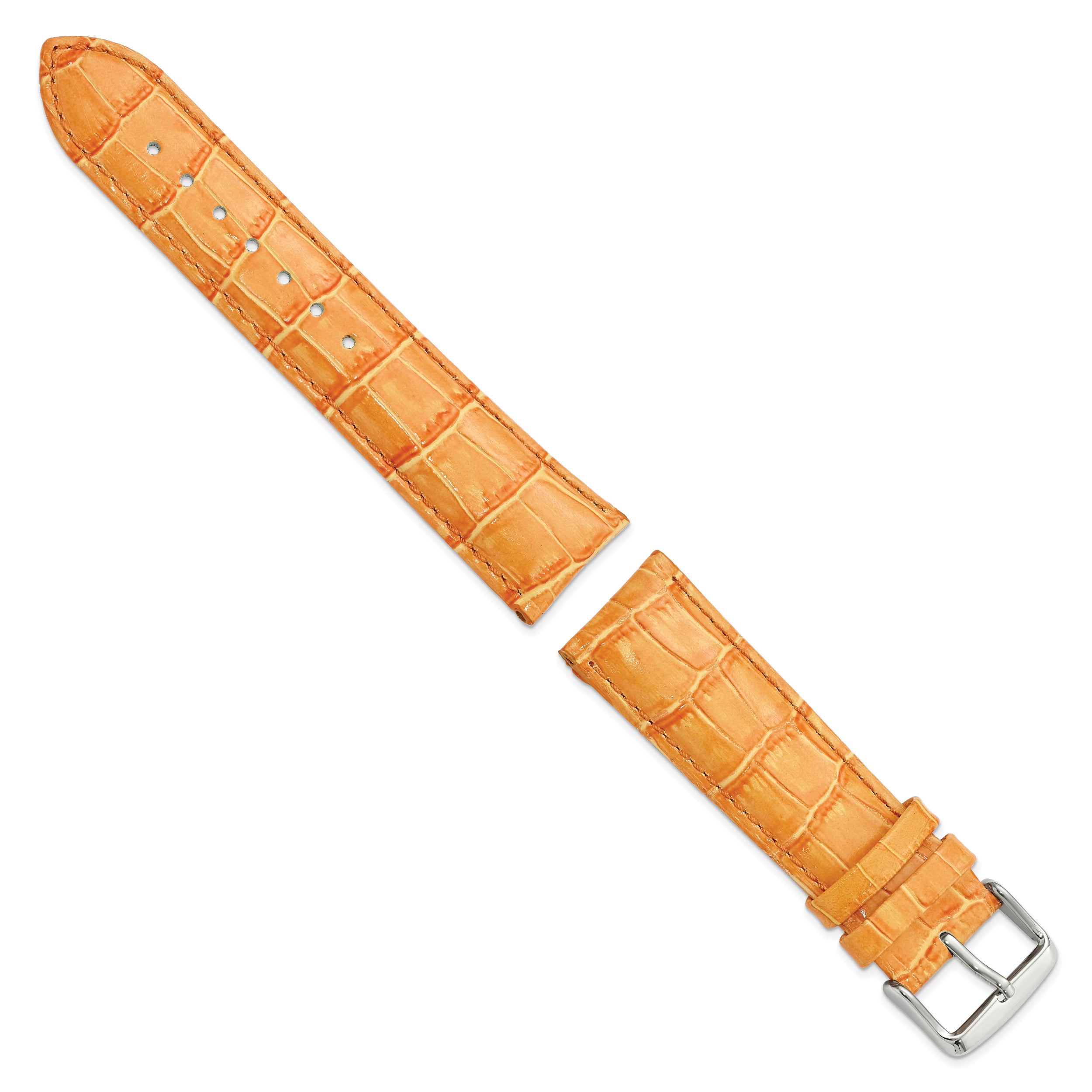 22mm Orange Crocodile Grain Chronograph Leather with Silver-tone Buckle 7.5 inch Watch Band