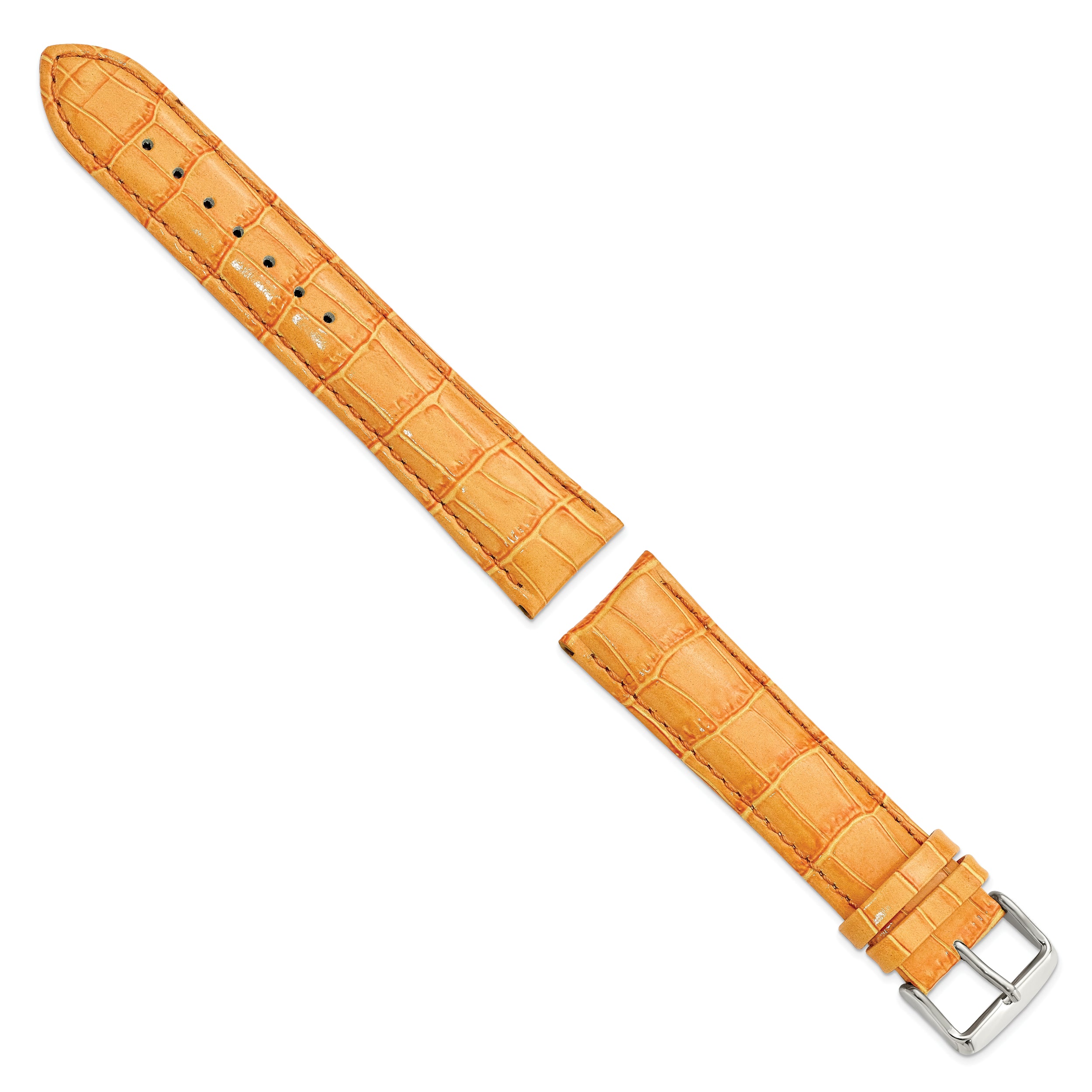 22mm Long Orange Crocodile Grain Chronograph Leather with Silver-tone Buckle 8.5 inch Watch Band