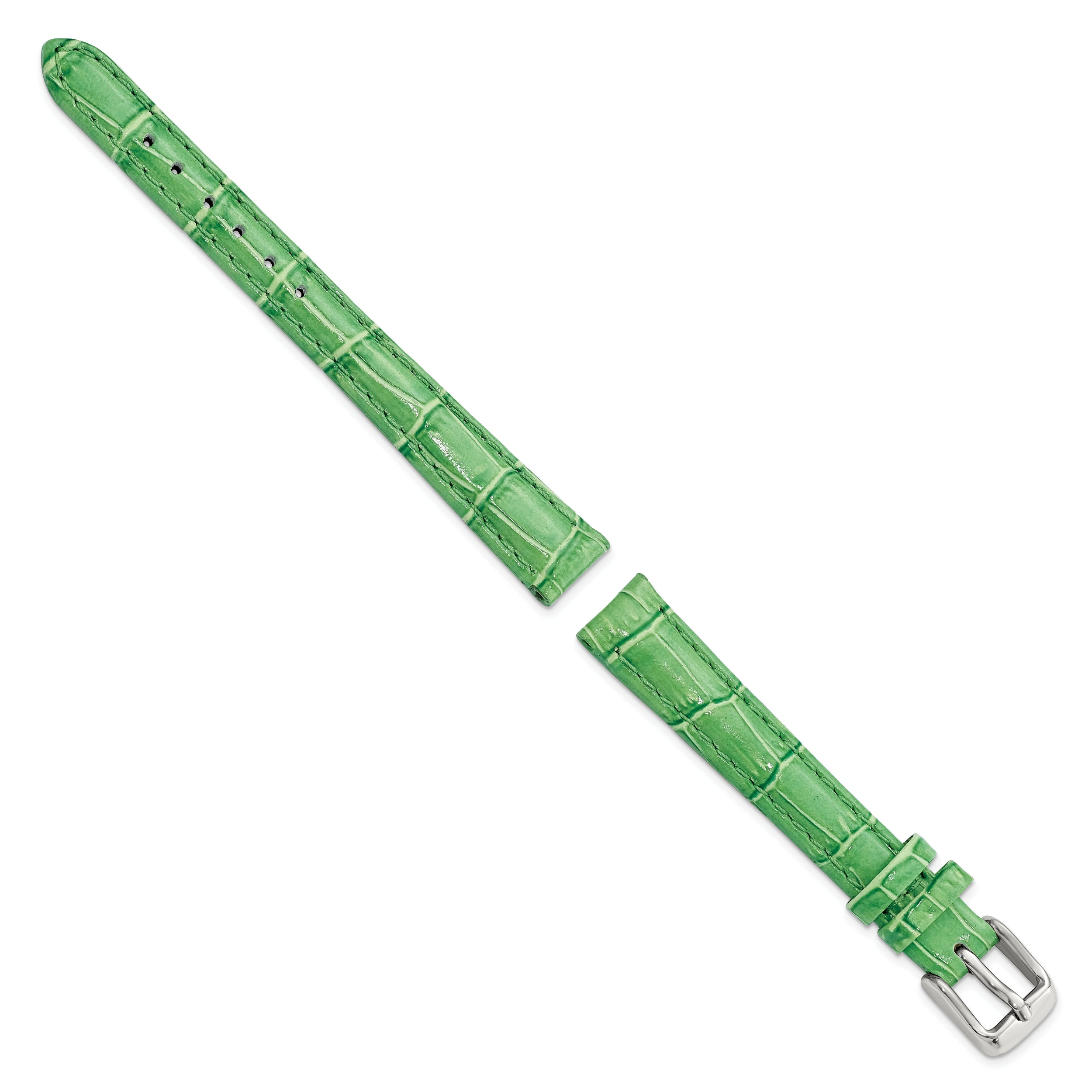 12mm Green Crocodile Grain Chronograph Leather with Silver-tone Buckle 6.75 inch Watch Band