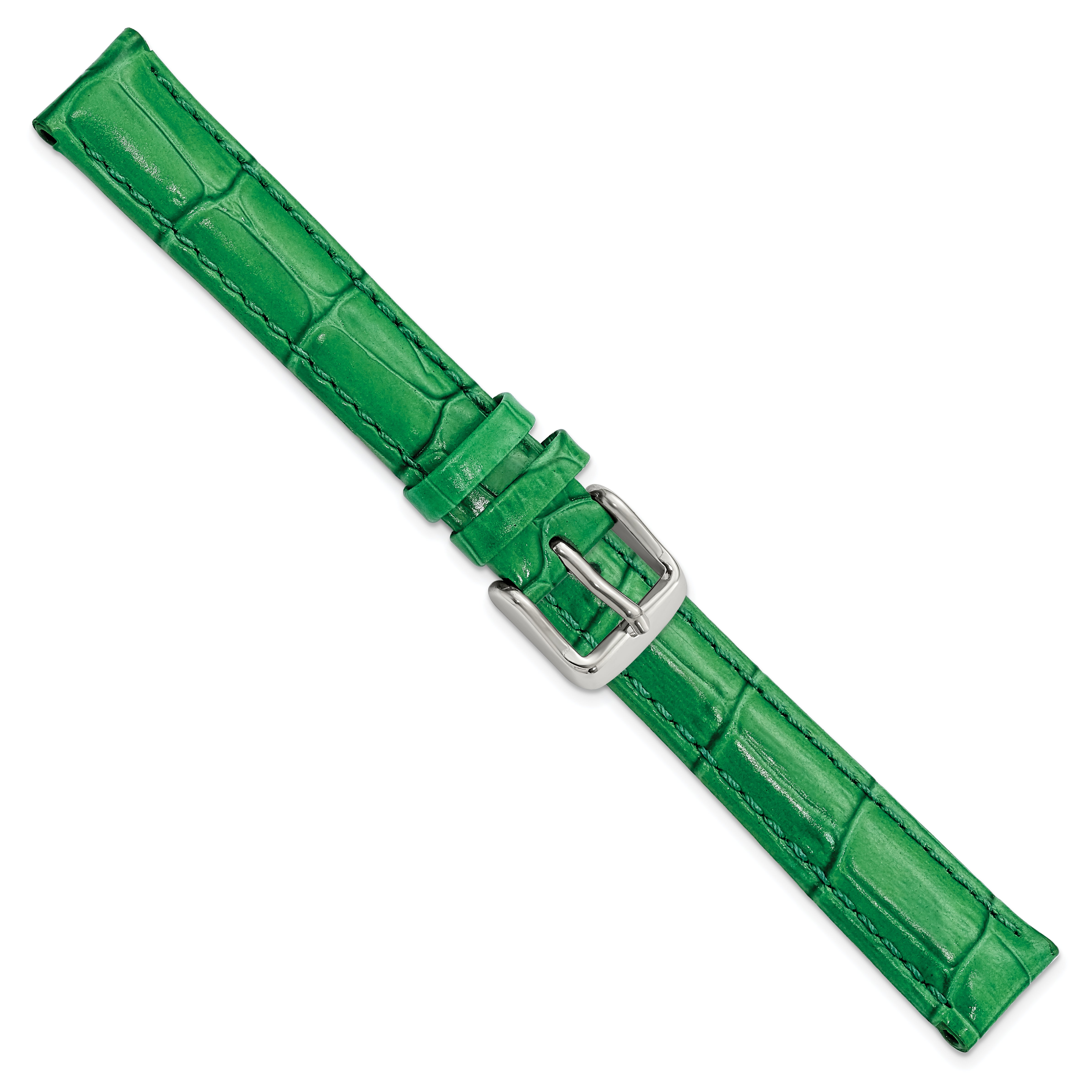 12mm Green Crocodile Grain Chronograph Leather with Silver-tone Buckle 6.75 inch Watch Band