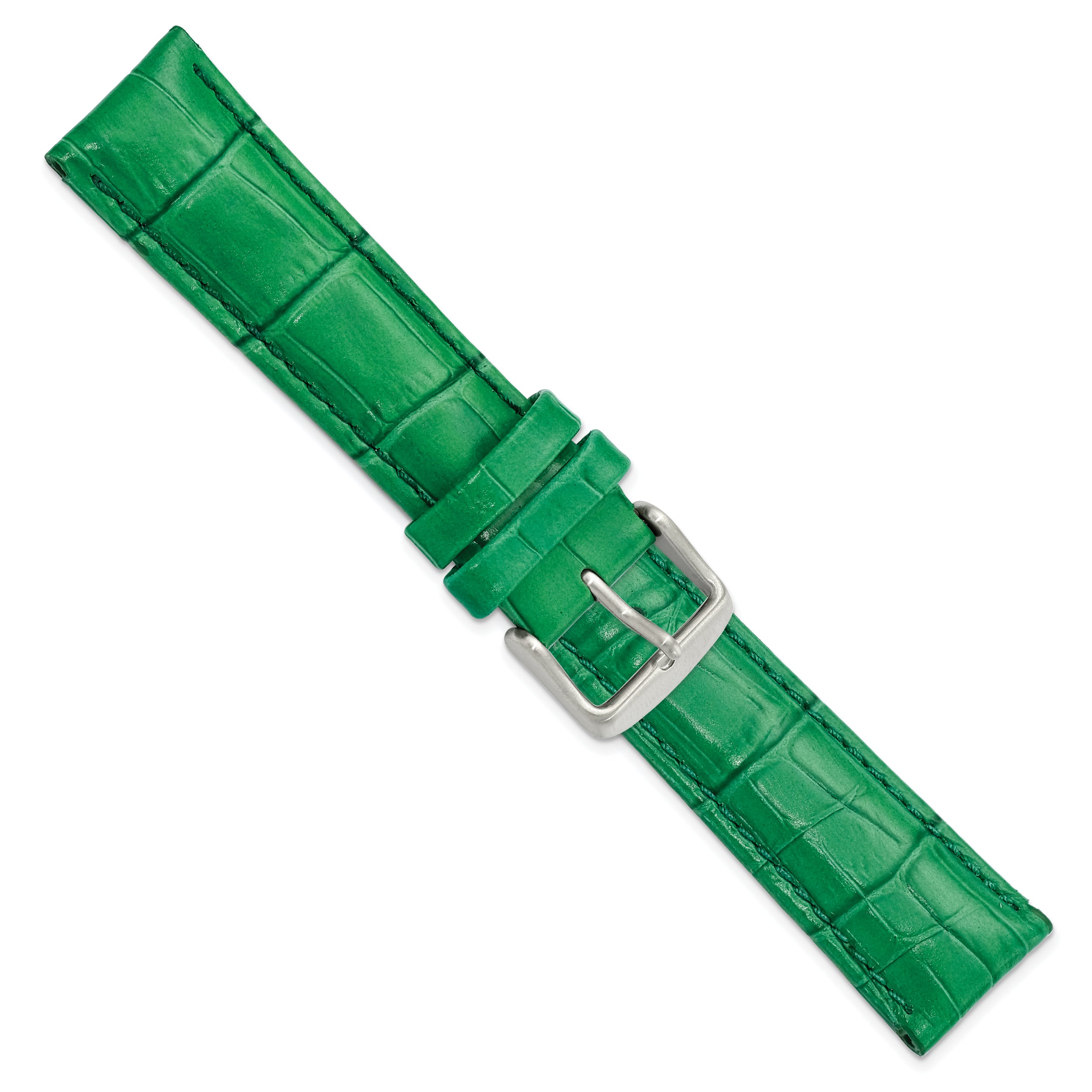 22mm Long Green Crocodile Grain Chronograph Leather with Silver-tone Buckle 8.5 inch Watch Band