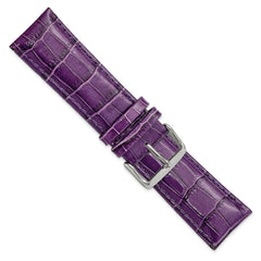 24mm Long Violet Crocodile Grain Chronograph Leather with Silver-tone Buckle 8.5 inch Watch Band