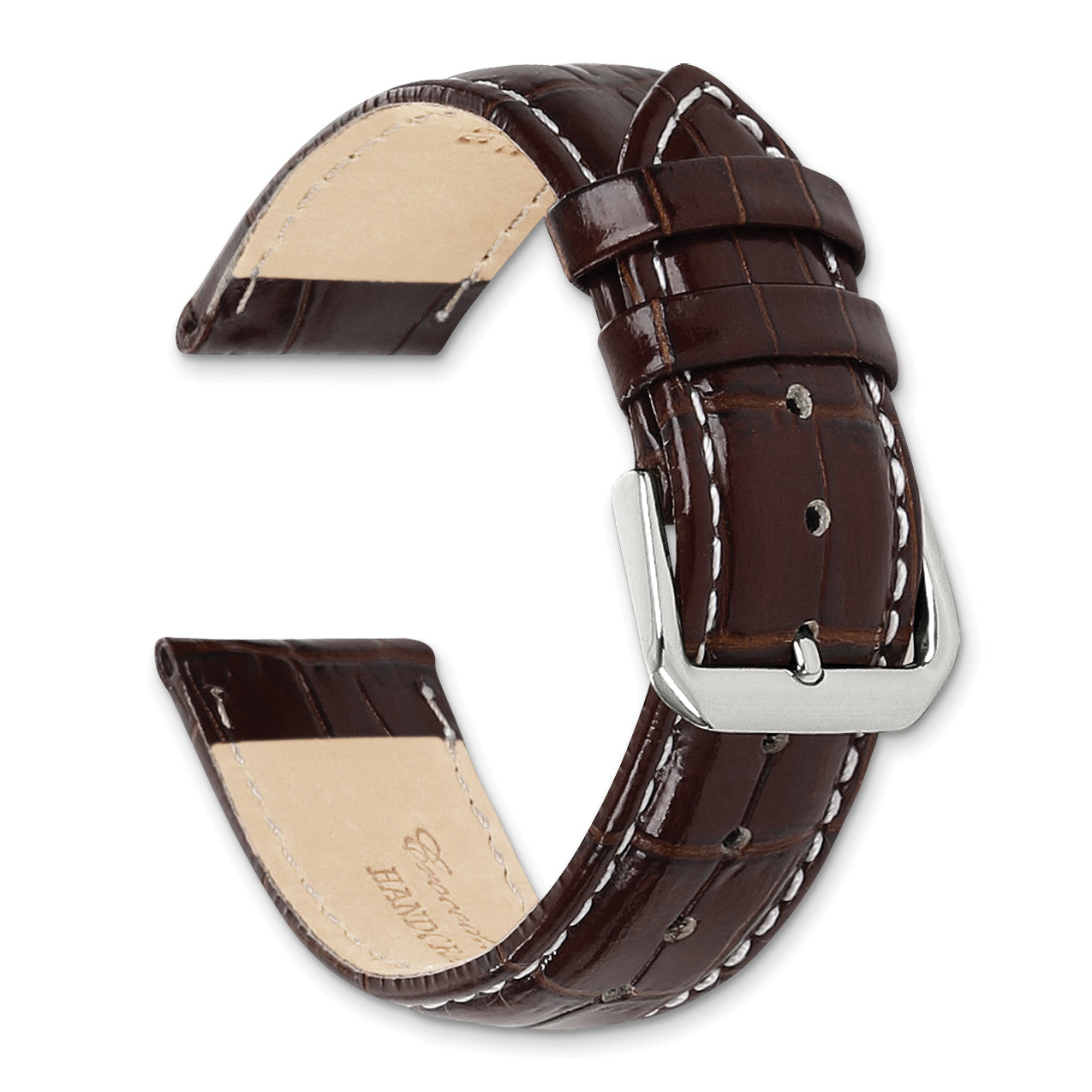 18mm Brown Crocodile Grain Chronograph Leather with White Stitching and Silver-tone Buckle 7.5 inch Watch Band