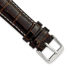 DeBeer 19mm Brown Crocodile Grain Chronograph Leather with White Stitching and Silver-tone Buckle 7.5 inch Watch Band