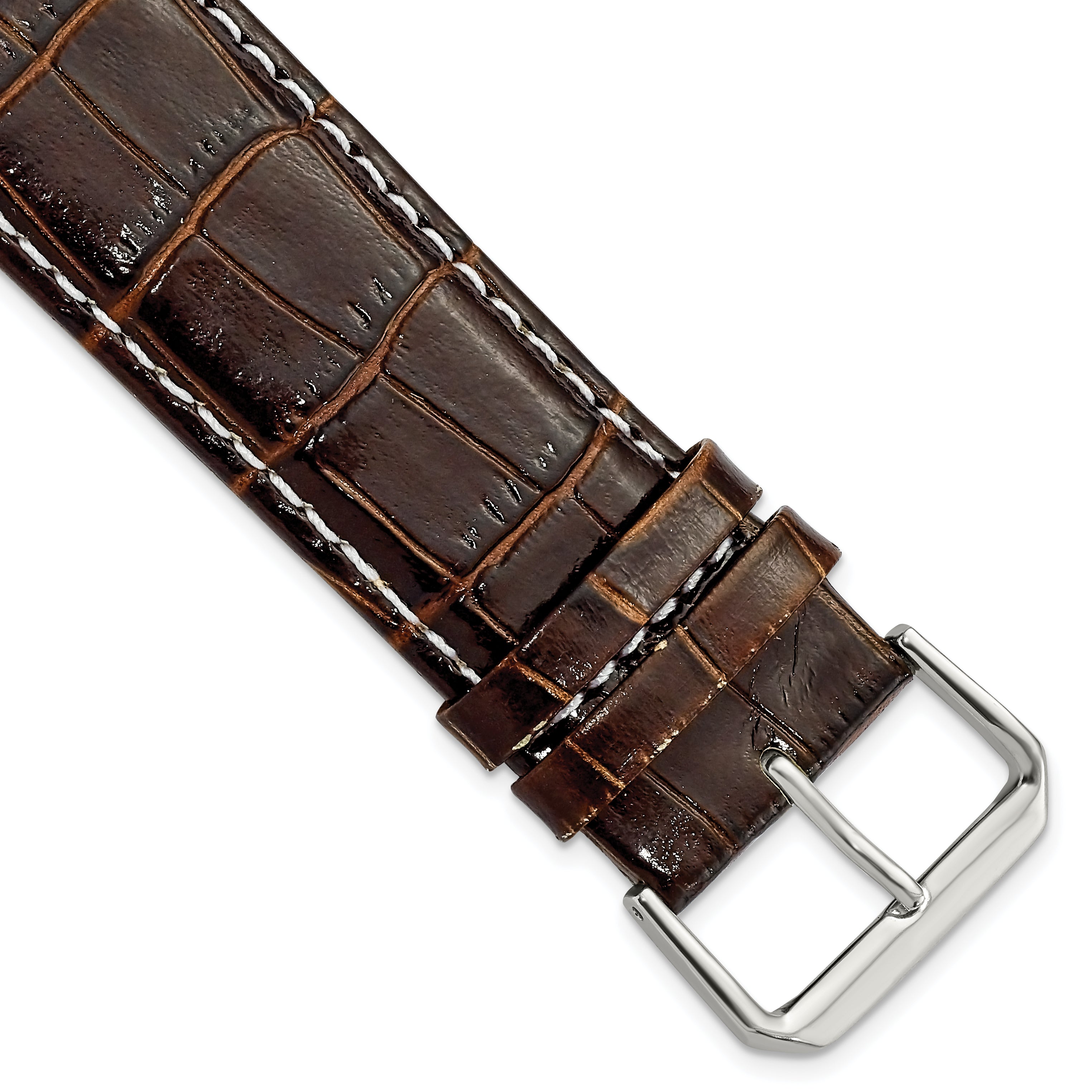 DeBeer 24mm Brown Crocodile Grain Chronograph Leather with White Stitching and Silver-tone Buckle 7.5 inch Watch Band