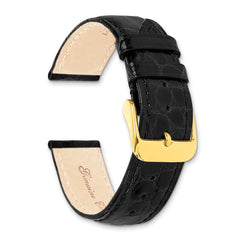 12mm Black Genuine Caiman Leather with Gold-tone Buckle 6.75 inch Watch Band