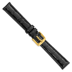 12mm Black Genuine Caiman Leather with Gold-tone Buckle 6.75 inch Watch Band