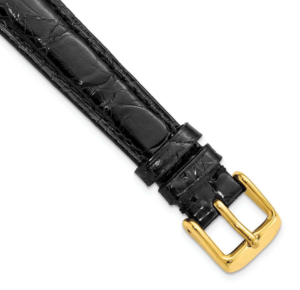 DeBeer 12mm Black Genuine Caiman Leather with Gold-tone Buckle 6.75 inch Watch Band