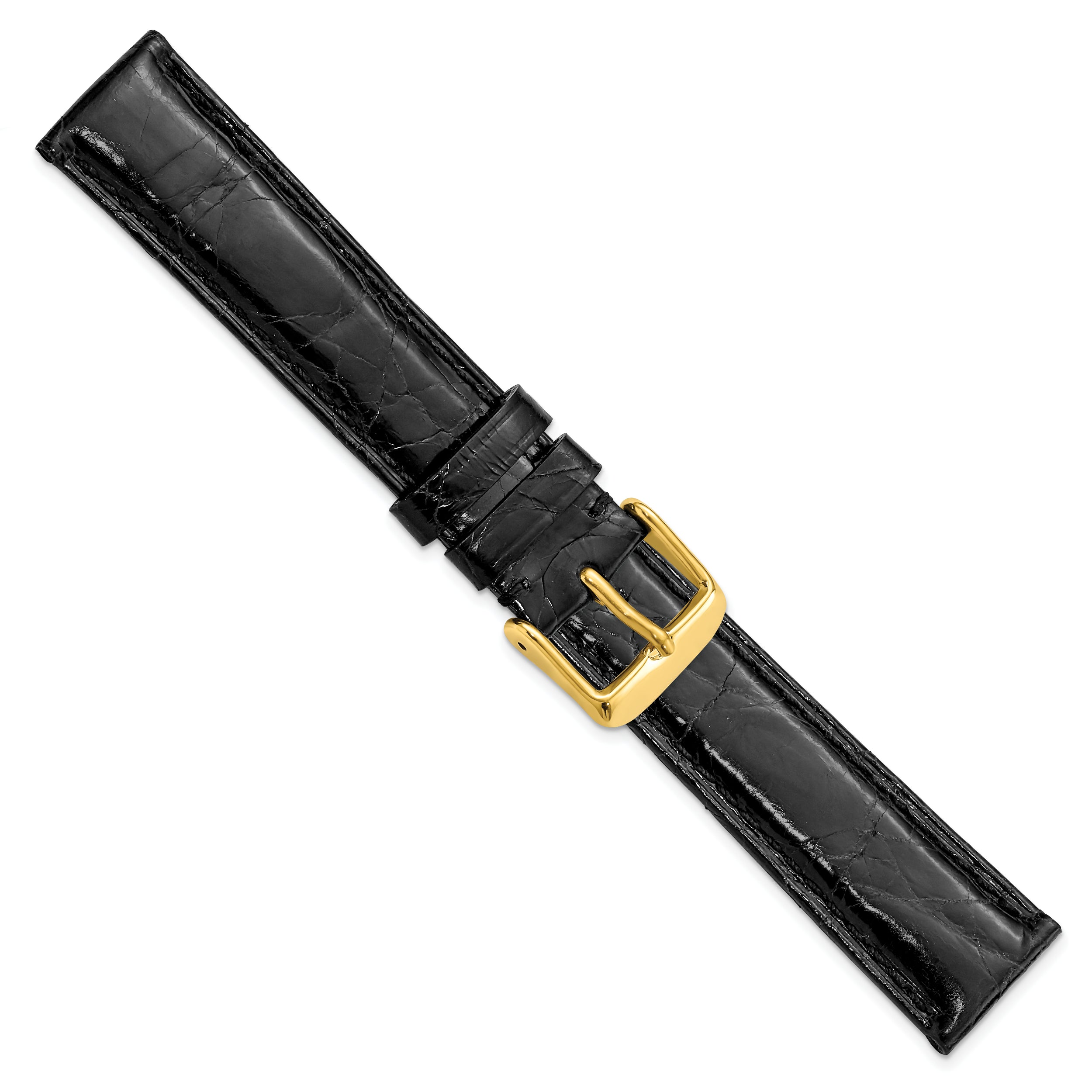 12mm Black Genuine Caiman Leather with Gold-tone Buckle 6.75 inch Watch Band