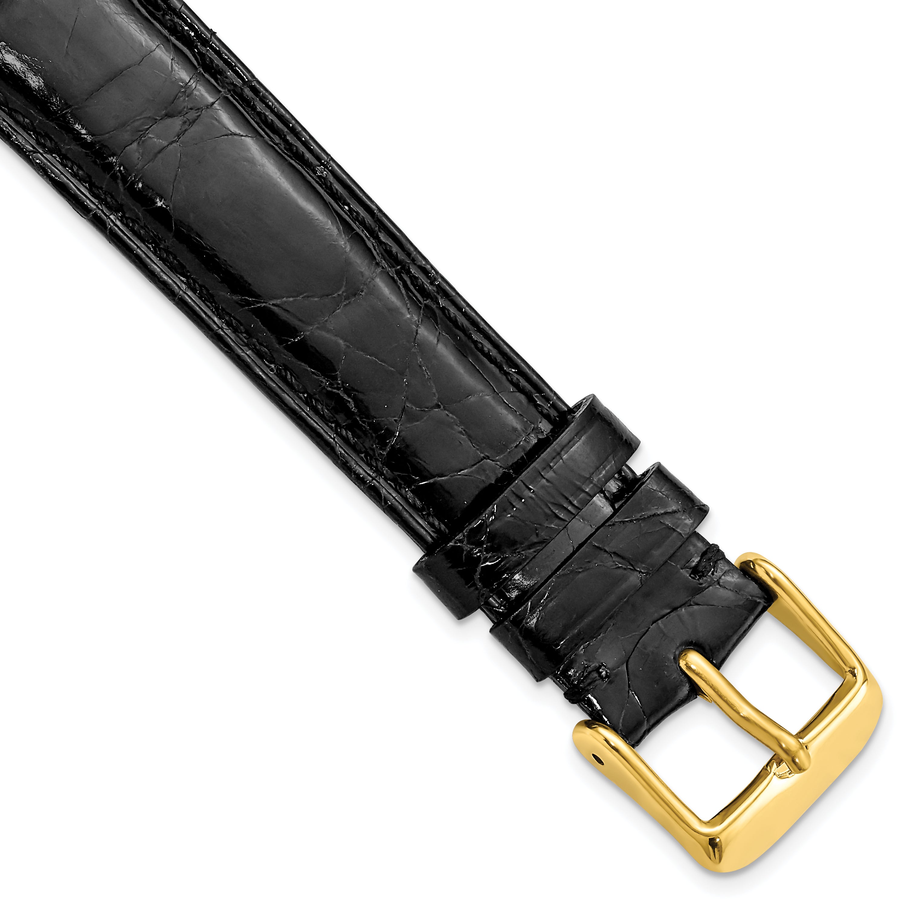 DeBeer 18mm Black Genuine Caiman Leather with Gold-tone Buckle 7.5 inch Watch Band