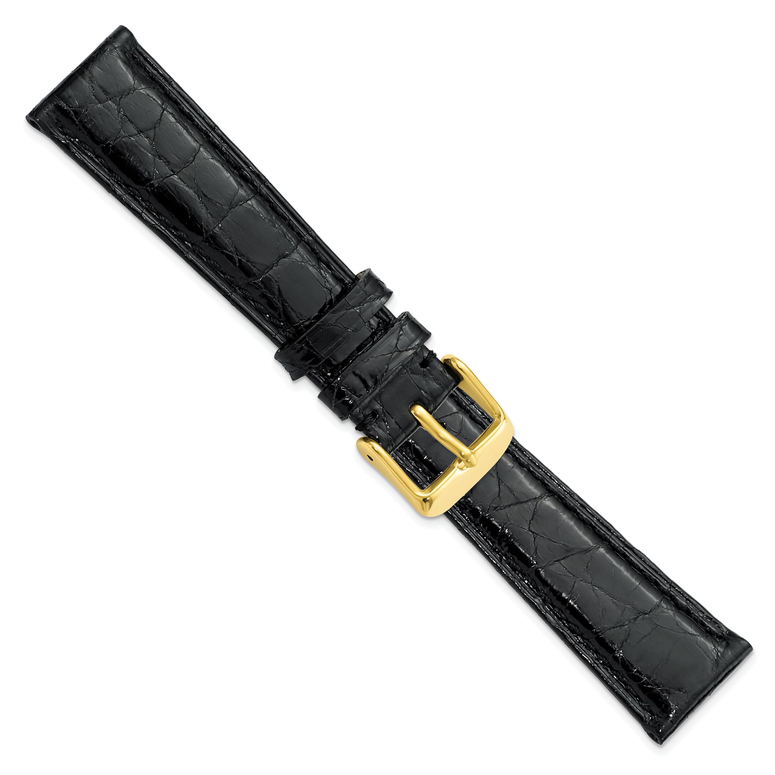 12mm Black Genuine Caiman Leather with Gold-tone Buckle 6.75 inch Watch Band