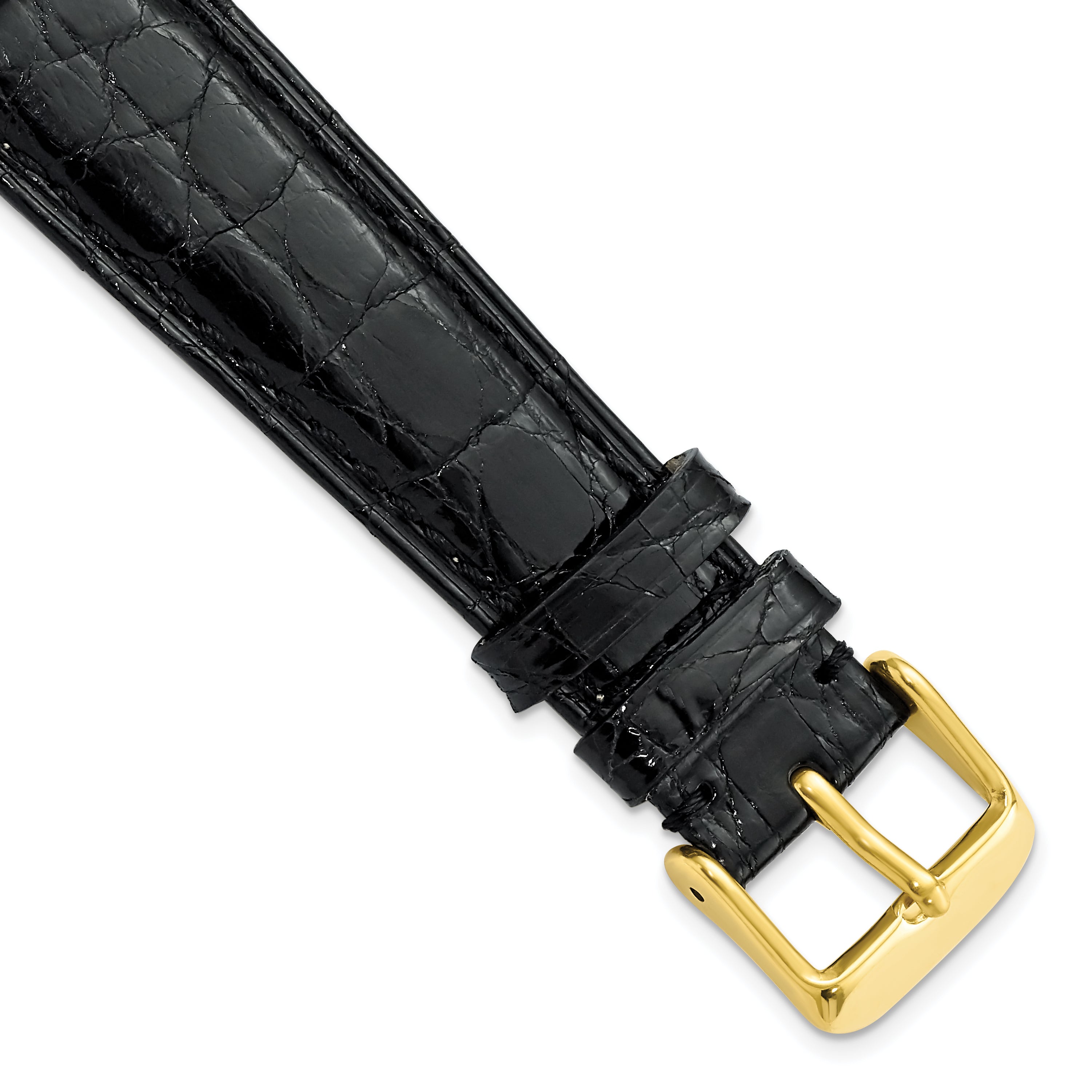 DeBeer 20mm Black Genuine Caiman Leather with Gold-tone Buckle 7.5 inch Watch Band