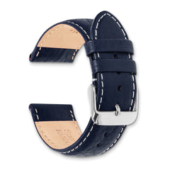 16mm Navy Sport Leather with White Stitching and Silver-tone Buckle 7.5 inch Watch Band