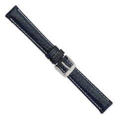 16mm Navy Sport Leather with White Stitching and Silver-tone Buckle 7.5 inch Watch Band