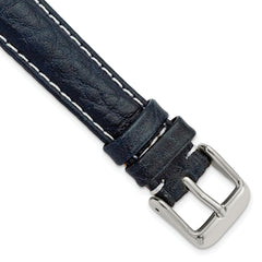 DeBeer 16mm Navy Sport Leather with White Stitching and Silver-tone Buckle 7.5 inch Watch Band