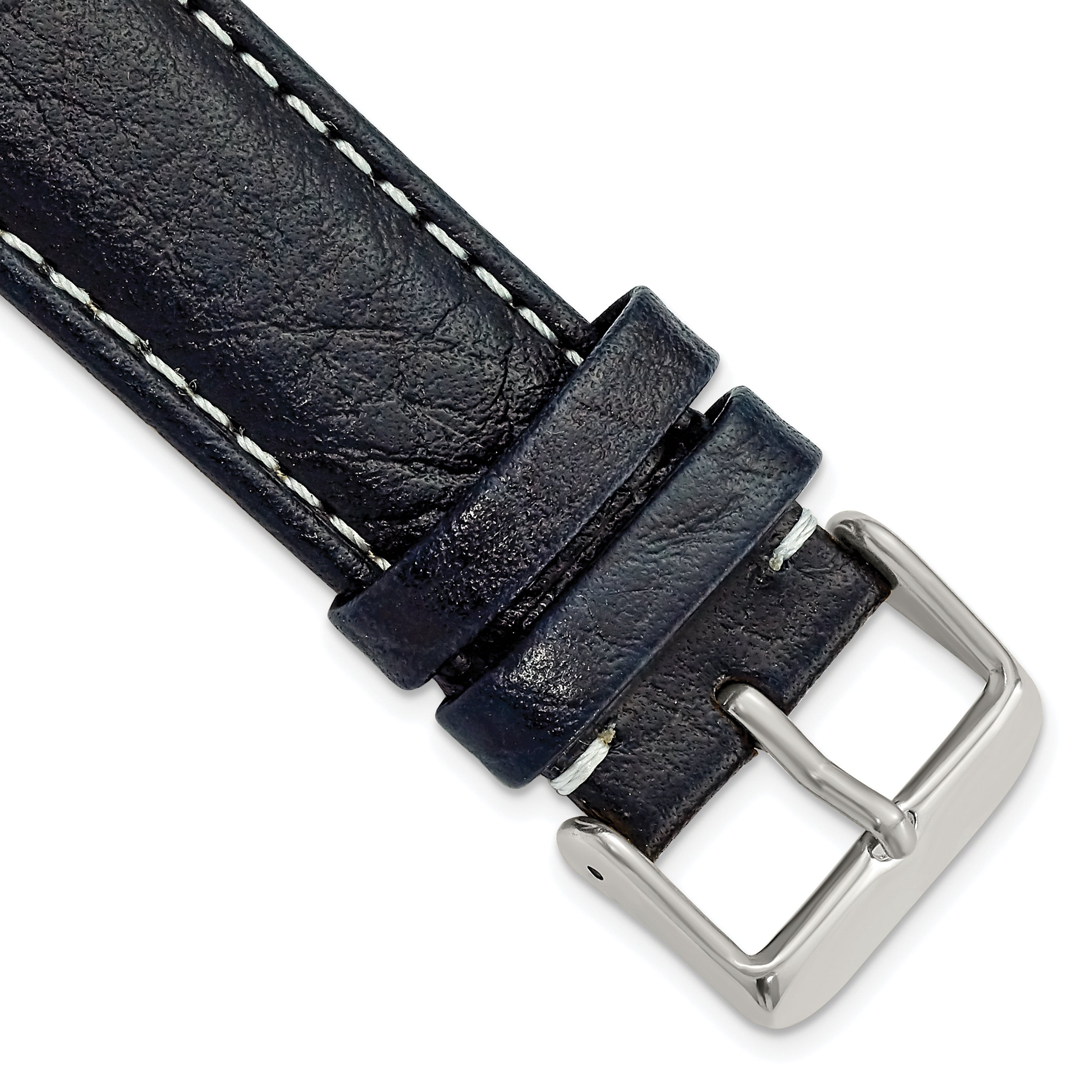 DeBeer 22mm Navy Sport Leather with White Stitching and Silver-tone Buckle 7.5 inch Watch Band