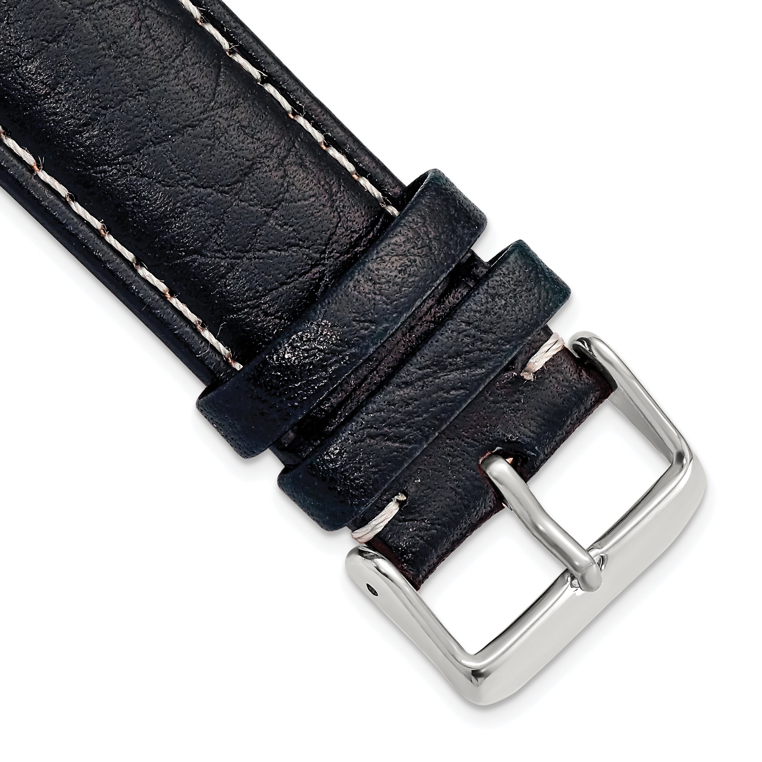 DeBeer 24mm Navy Sport Leather with White Stitching and Silver-tone Buckle 7.5 inch Watch Band