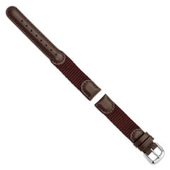 16mm Brown Army Style Nylon and Leather with Stainless Steel Buckle 7.75 inch Watch Band