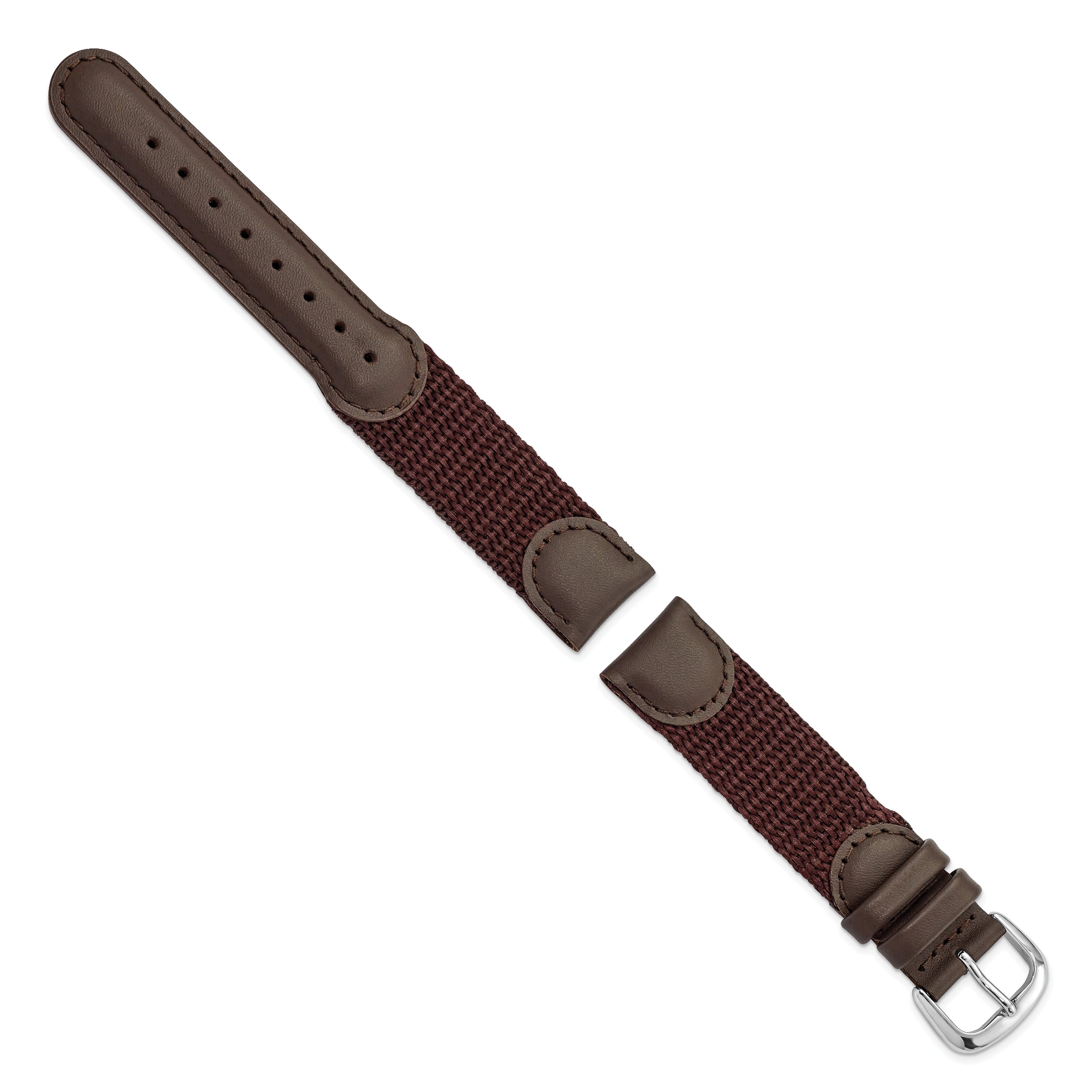 16mm Brown Army Style Nylon and Leather with Stainless Steel Buckle 7.75 inch Watch Band