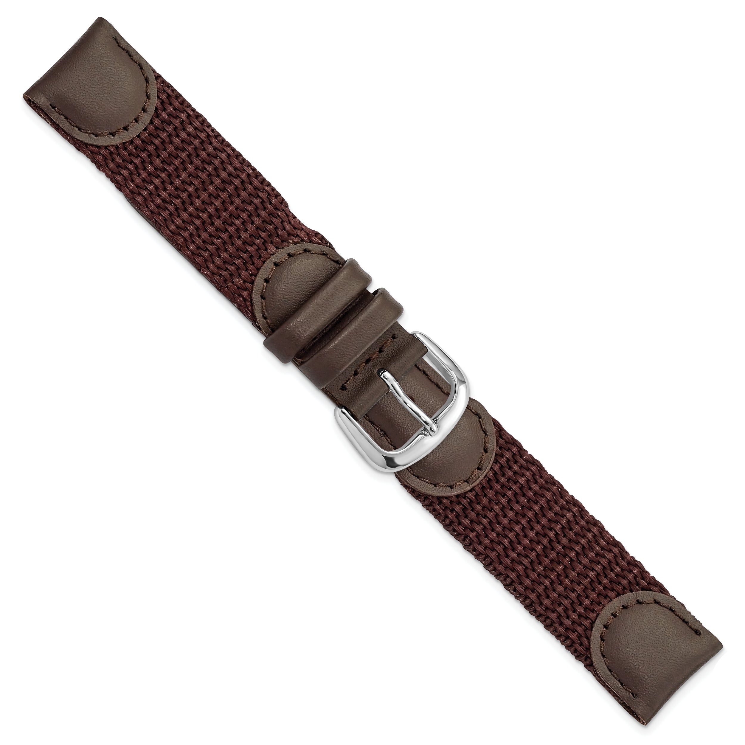 16mm Brown Army Style Nylon and Leather with Stainless Steel Buckle 7.75 inch Watch Band