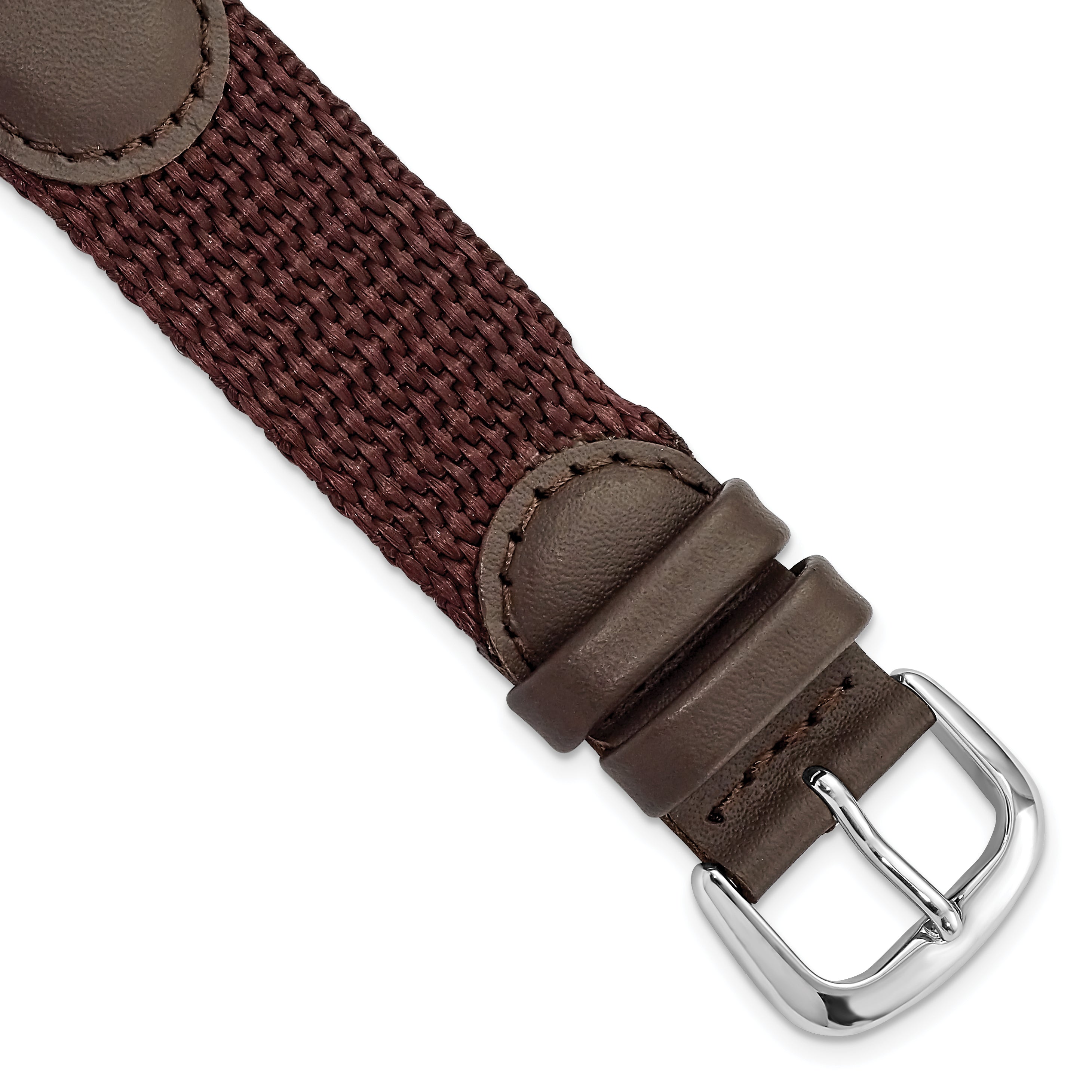 DeBeer 18mm Brown Army Style Nylon and Leather with Stainless Steel Buckle 7.75 inch Watch Band