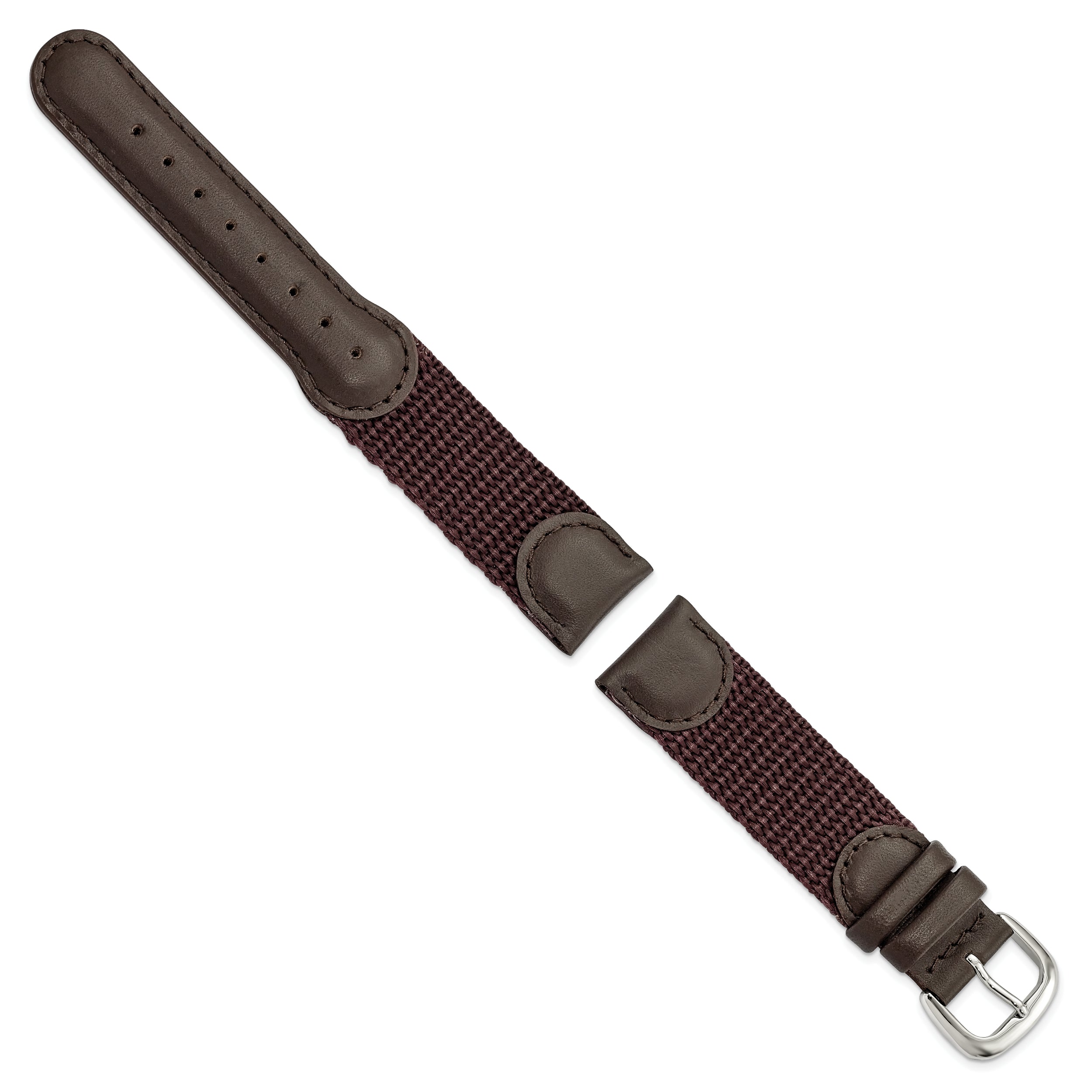 16mm Brown Army Style Nylon and Leather with Stainless Steel Buckle 7.75 inch Watch Band