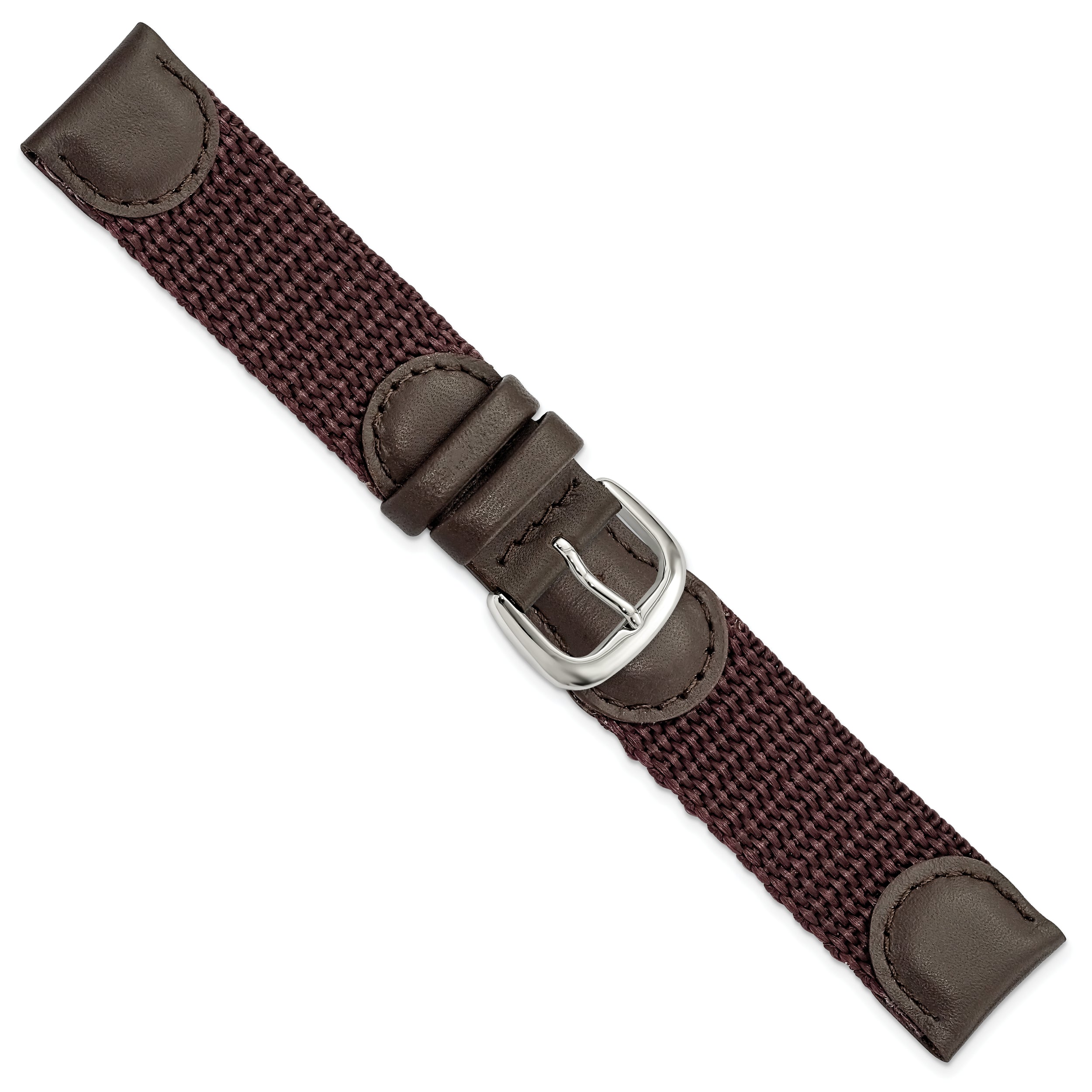 16mm Brown Army Style Nylon and Leather with Stainless Steel Buckle 7.75 inch Watch Band