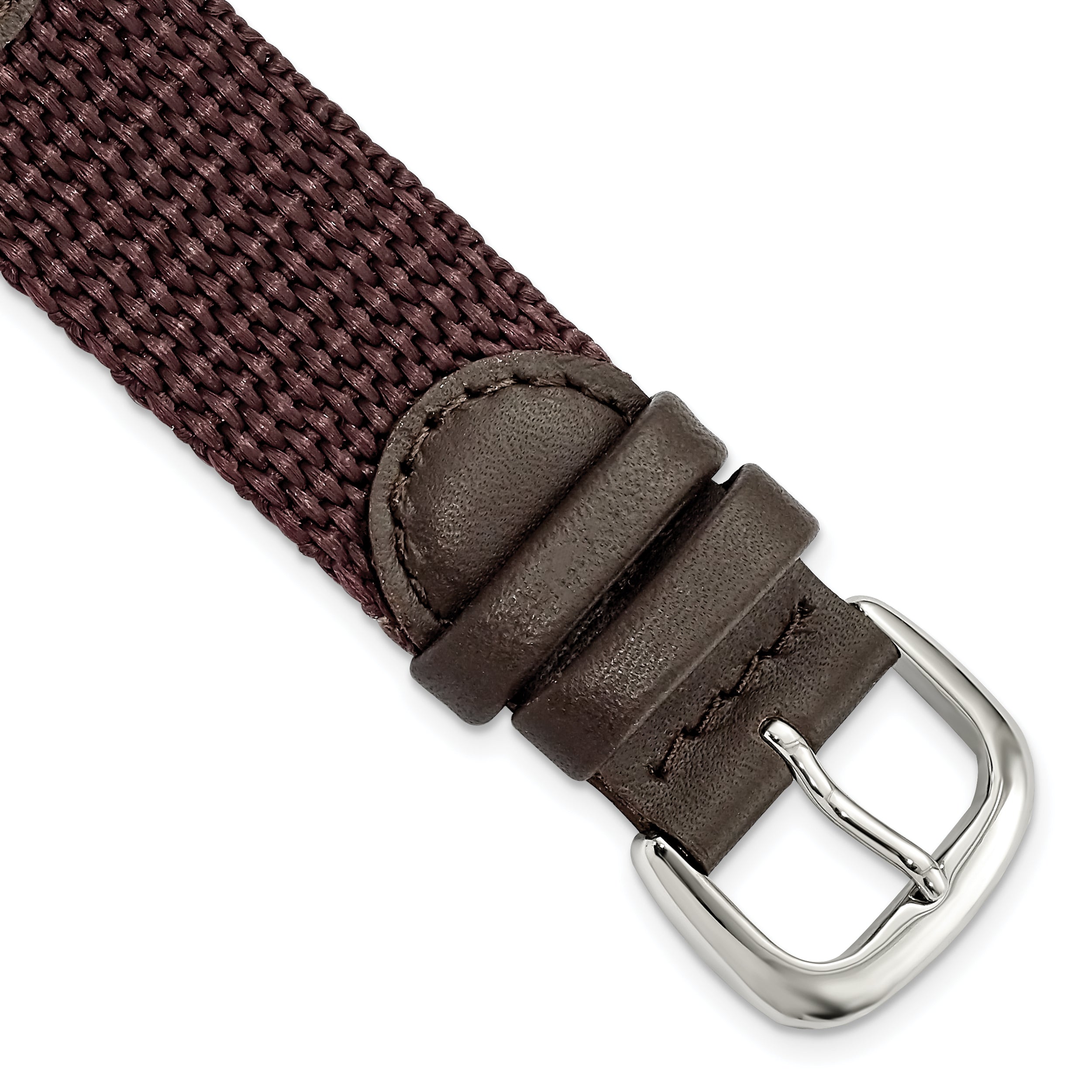 DeBeer 19mm Brown Army Style Nylon and Leather with Stainless Steel Buckle 7.75 inch Watch Band