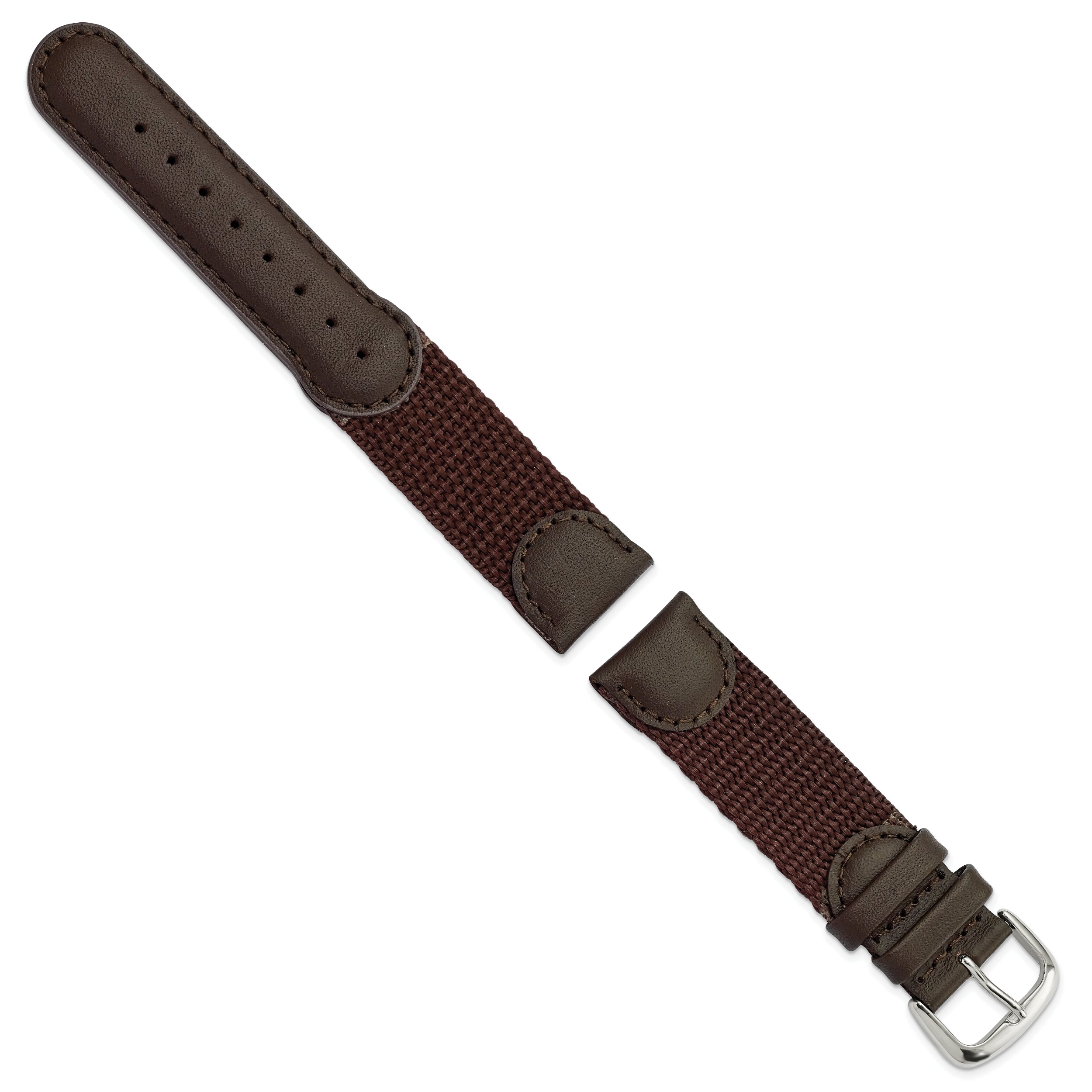 16mm Brown Army Style Nylon and Leather with Stainless Steel Buckle 7.75 inch Watch Band