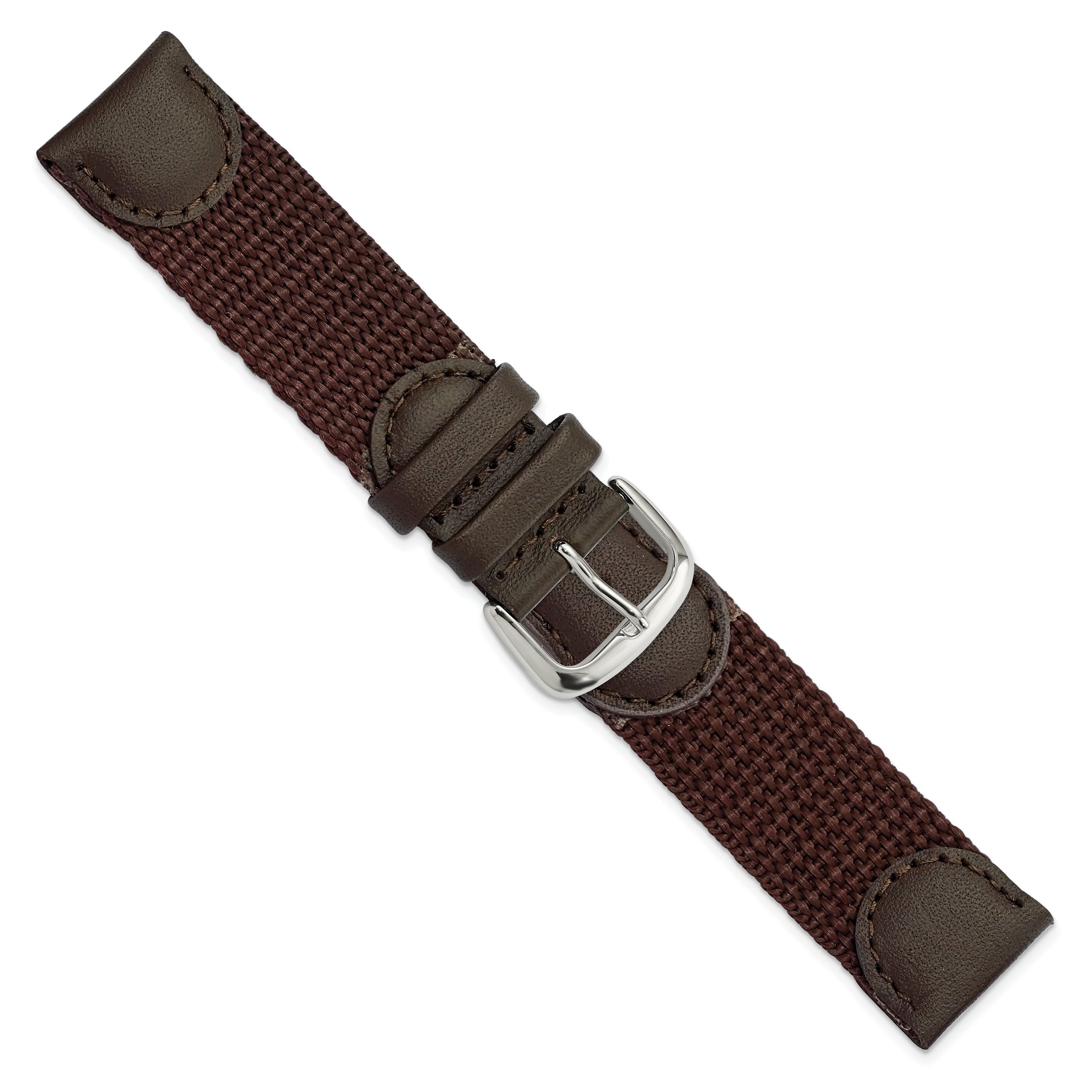 16mm Brown Army Style Nylon and Leather with Stainless Steel Buckle 7.75 inch Watch Band