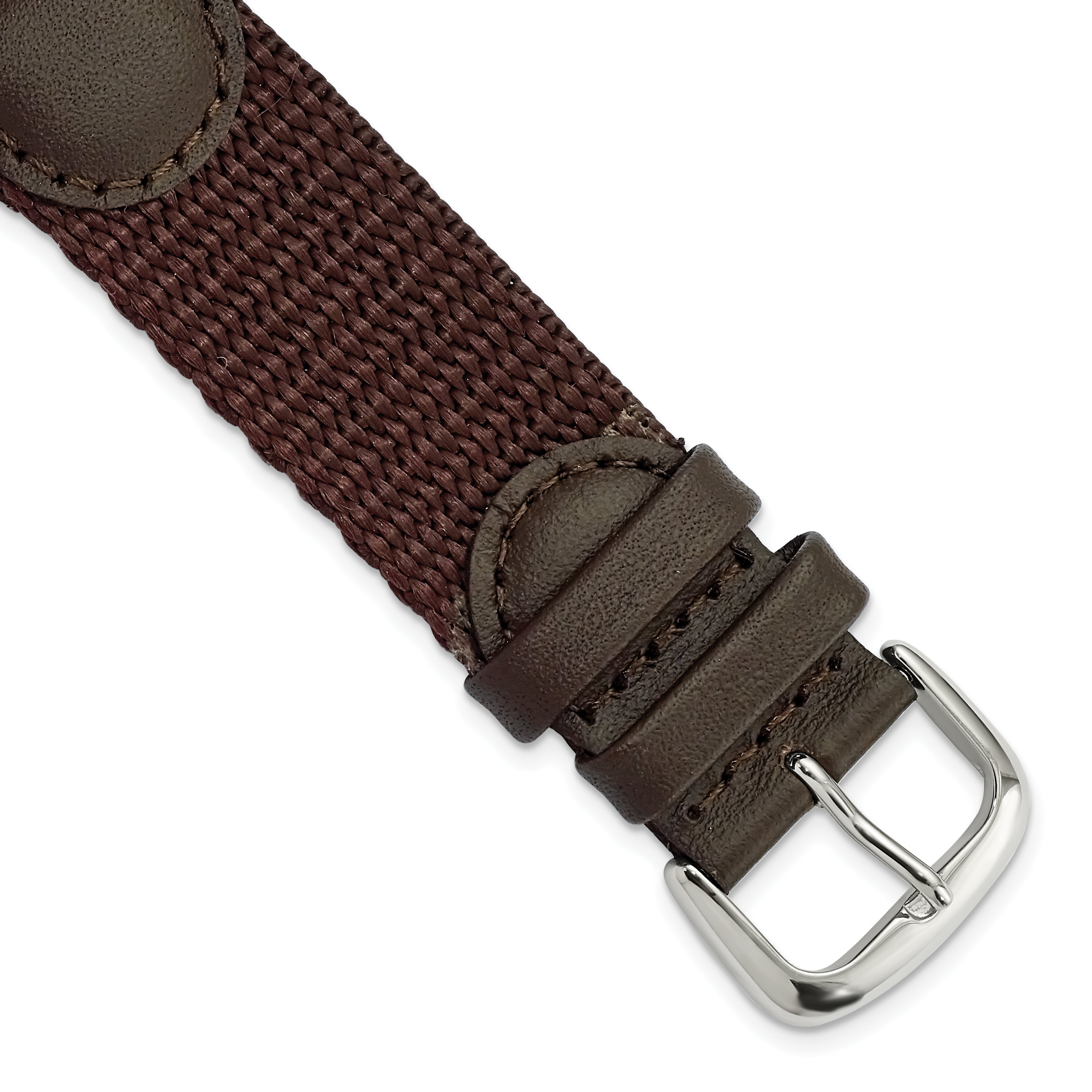 DeBeer 20mm Brown Army Style Nylon and Leather with Stainless Steel Buckle 7.75 inch Watch Band